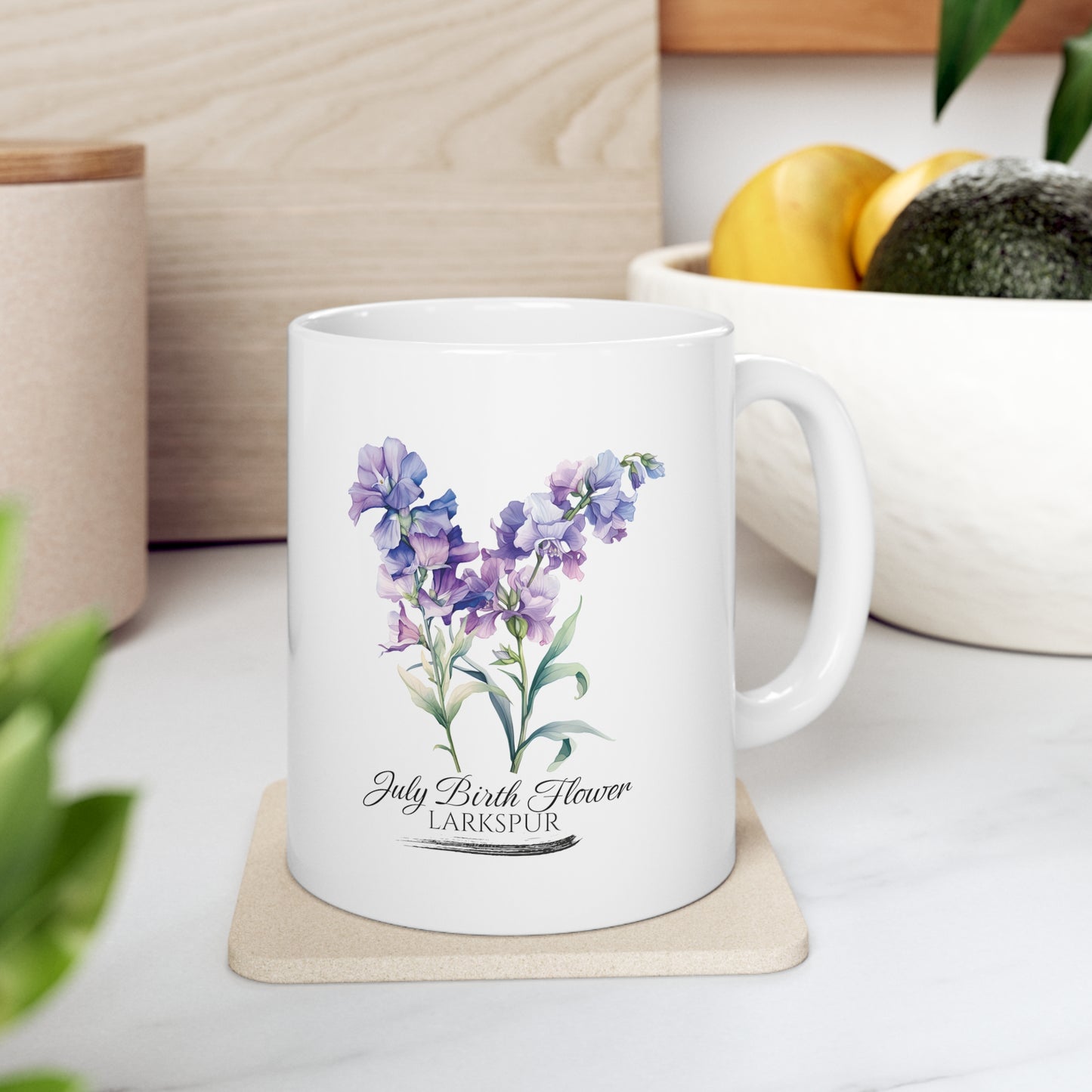 July Birth Flower (Larkspur): Ceramic Mug 11oz