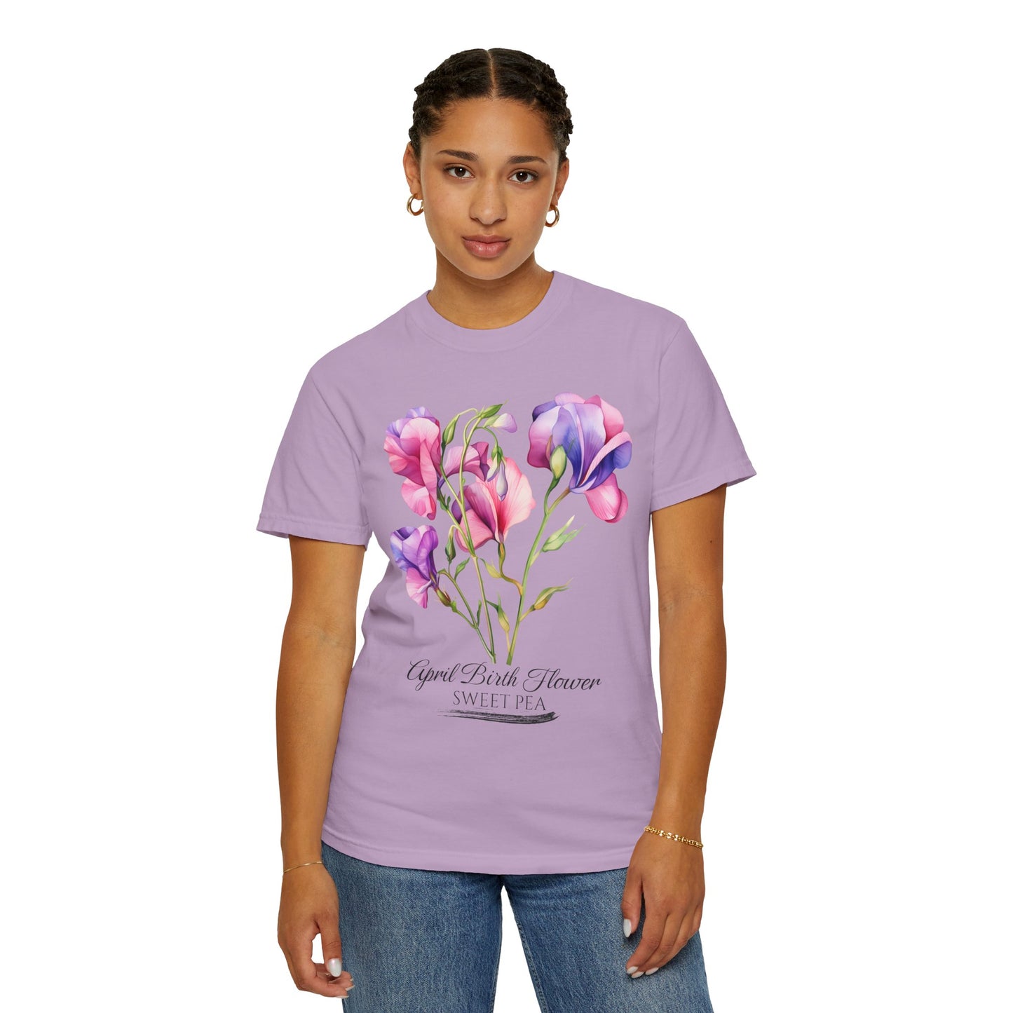 April Birth Flower "Sweet Pea" - Unisex Garment-Dyed T-shirt