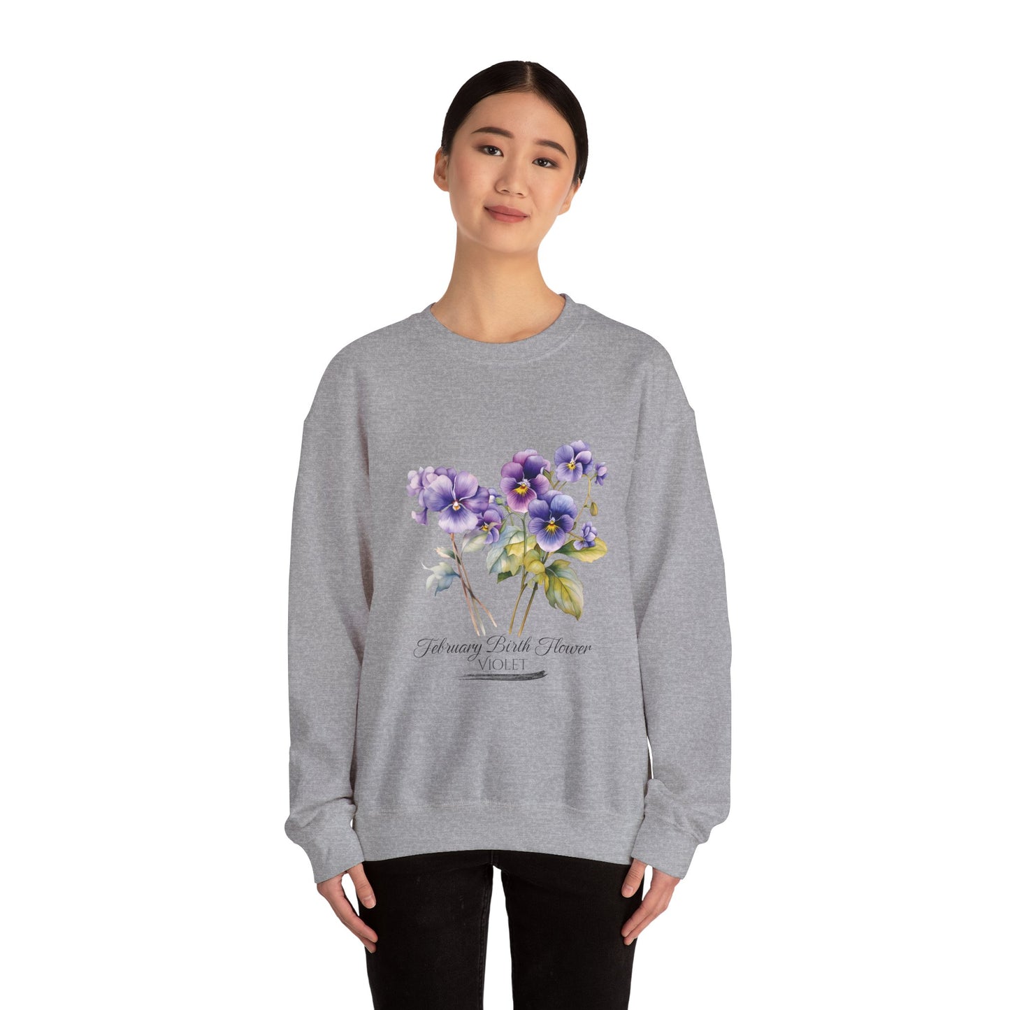 February Birth Flowers (Violet) - Unisex Heavy Blend™ Crewneck Sweatshirt