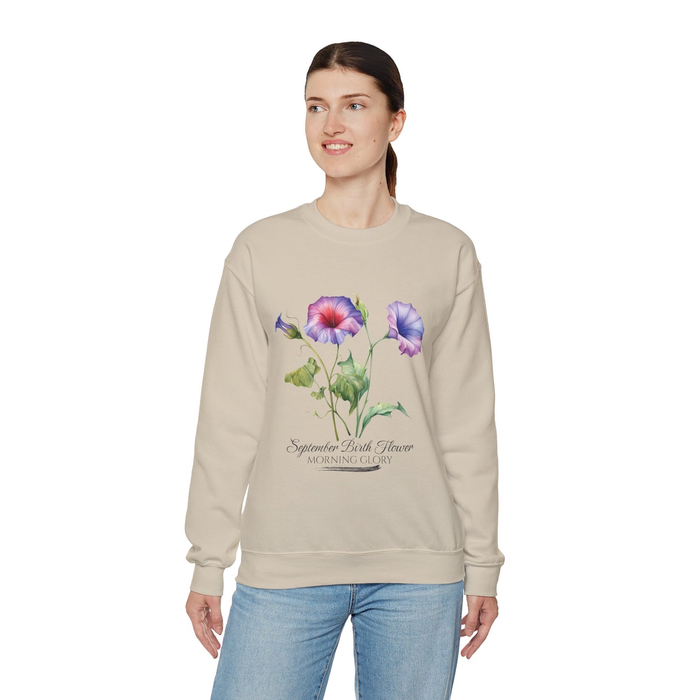 September Birth Flower (Morning Glory) - Unisex Heavy Blend™ Crewneck Sweatshirt