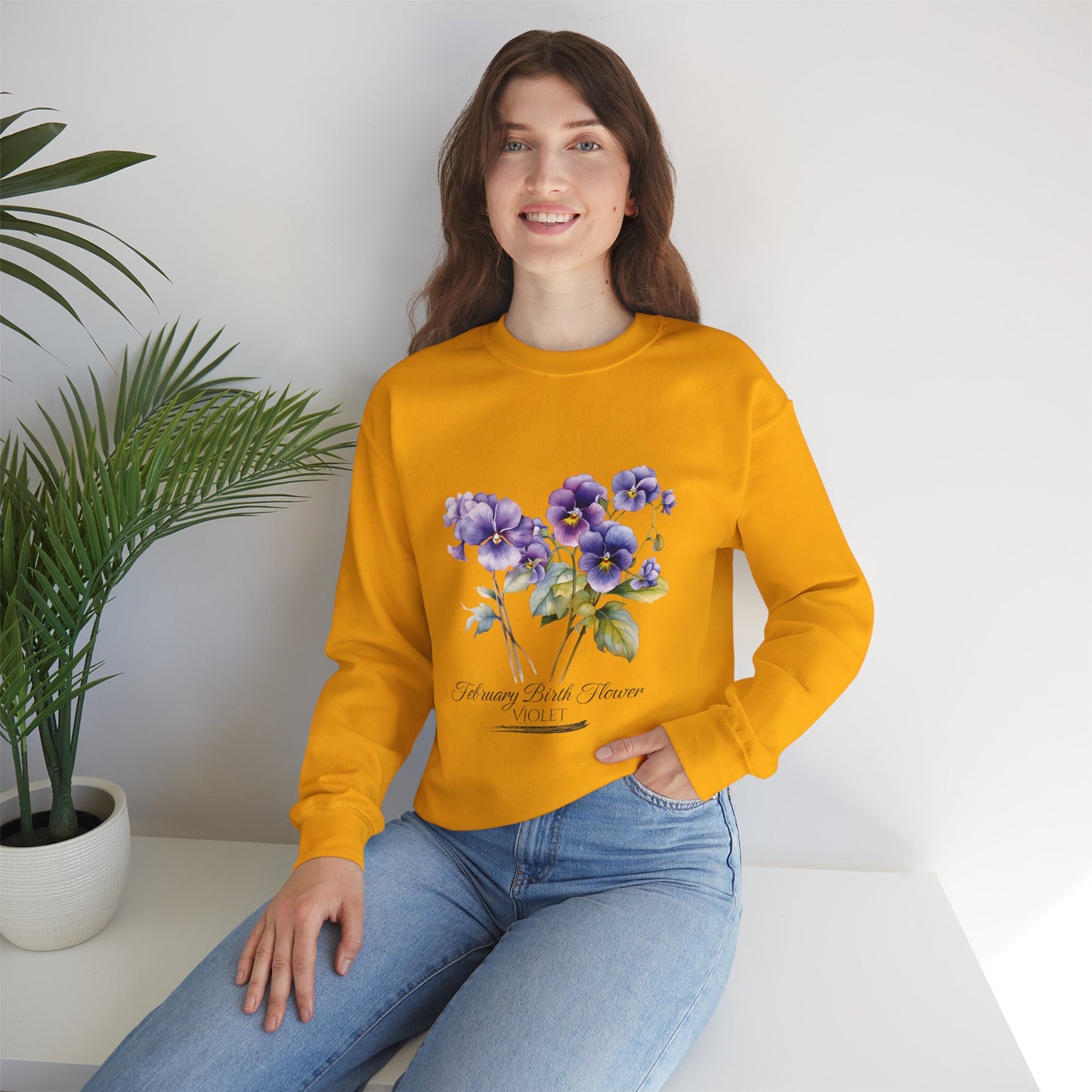 February Birth Flowers (Violet) - Unisex Heavy Blend™ Crewneck Sweatshirt