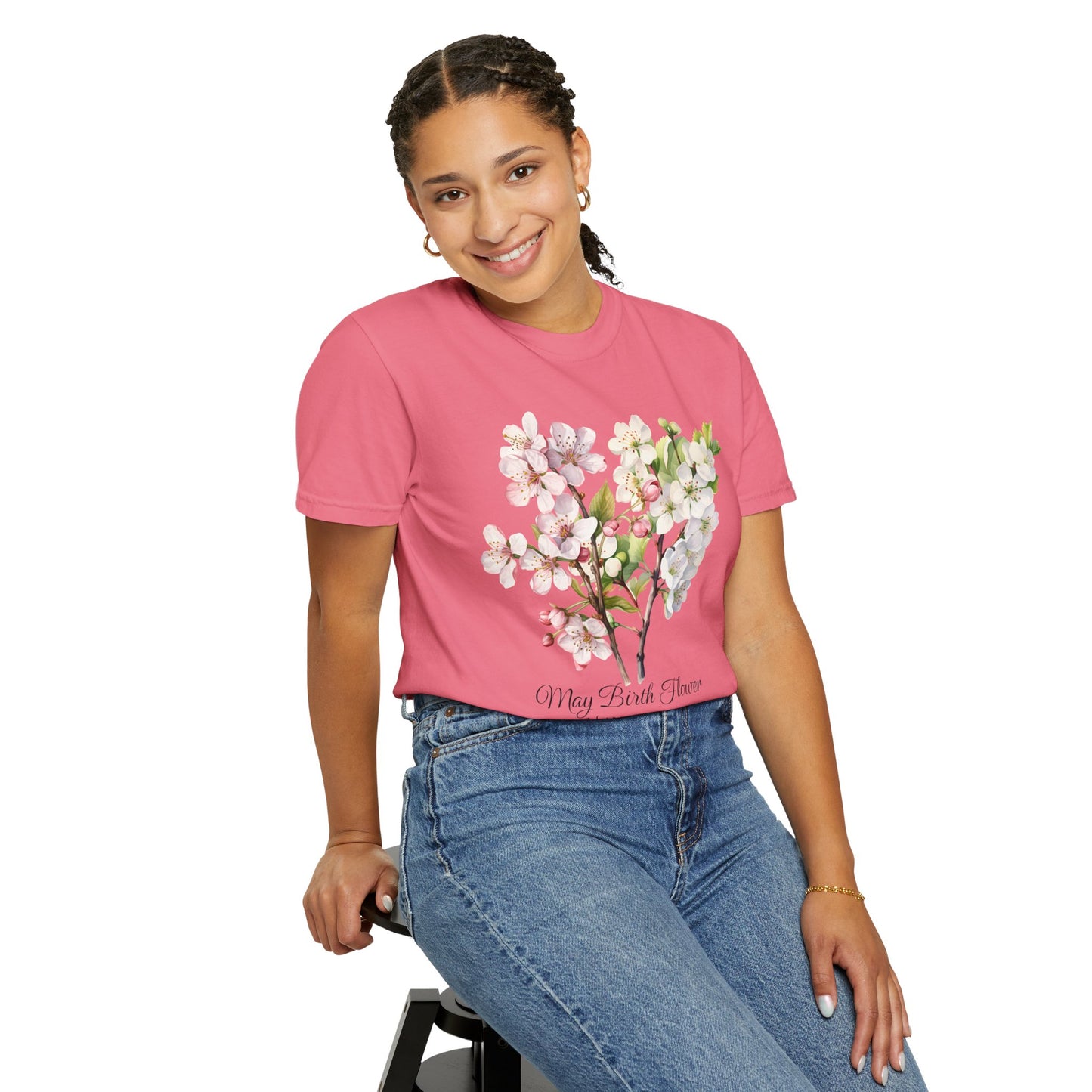 May Birth Flower "Hawthorn" - Unisex Garment-Dyed T-shirt