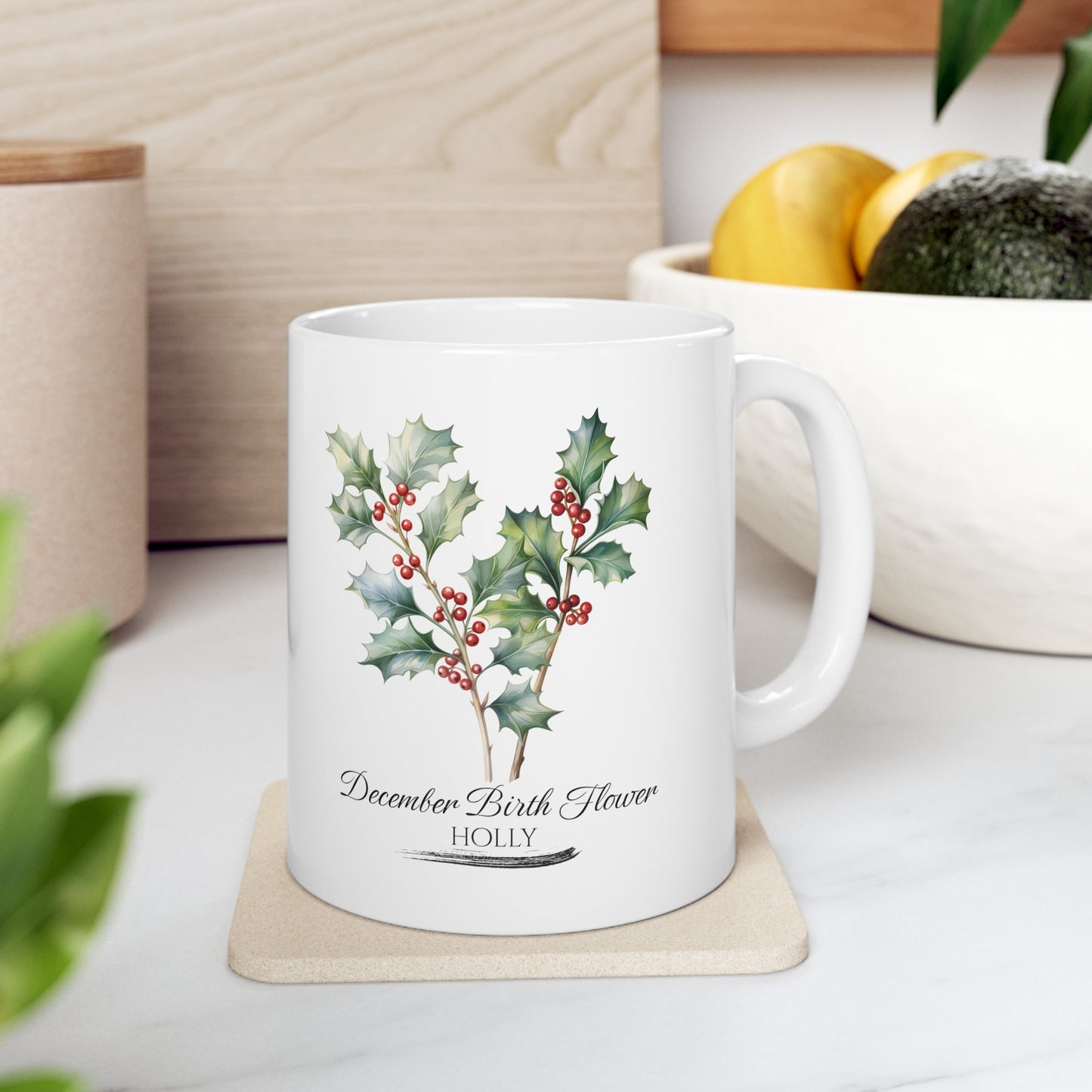 December Birth Flower (Holly): Ceramic Mug 11oz