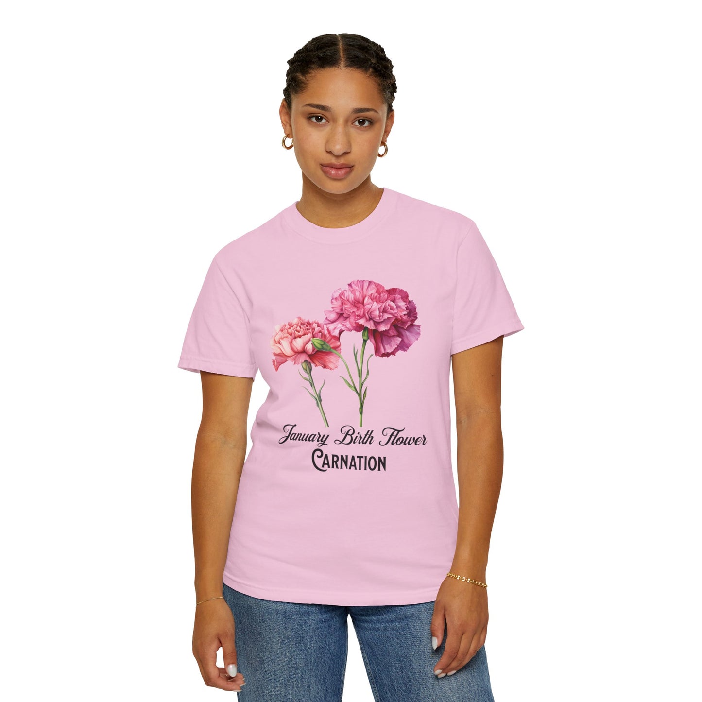 January Birth Flower "Carnation" - Unisex Garment-Dyed T-shirt