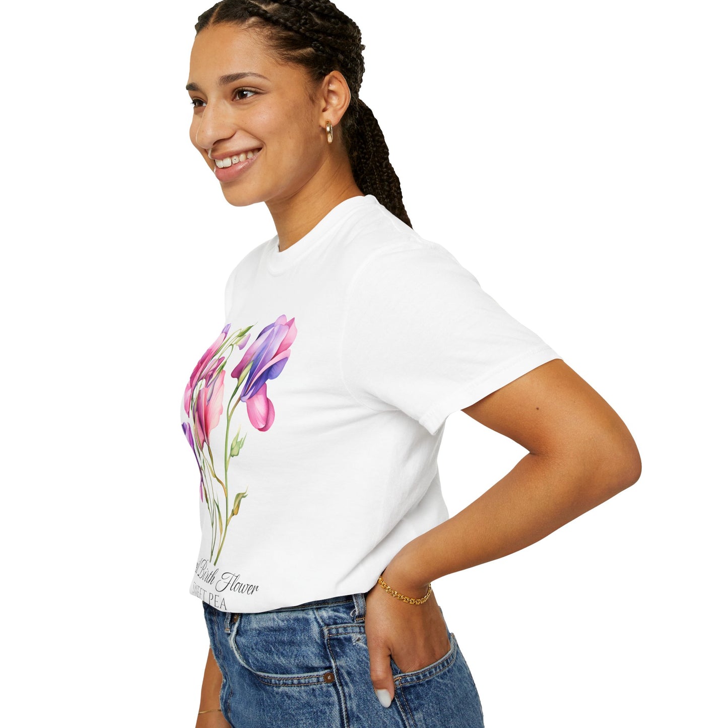 April Birth Flower "Sweet Pea" - Unisex Garment-Dyed T-shirt