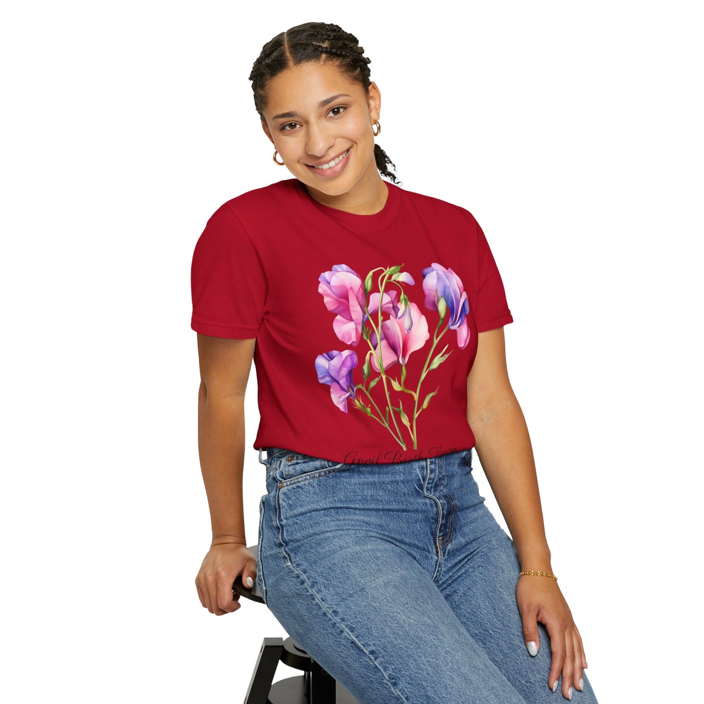 April Birth Flower "Sweet Pea" - Unisex Garment-Dyed T-shirt