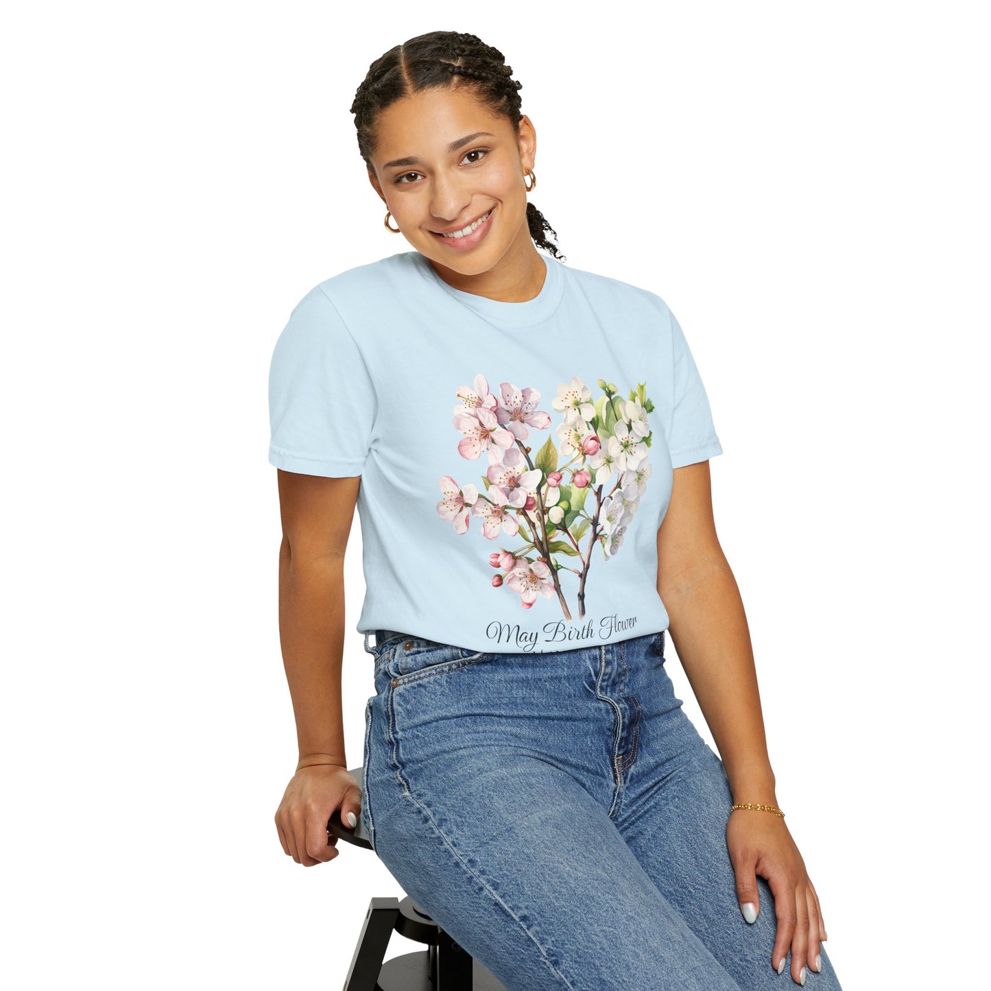 May Birth Flower "Hawthorn" - Unisex Garment-Dyed T-shirt