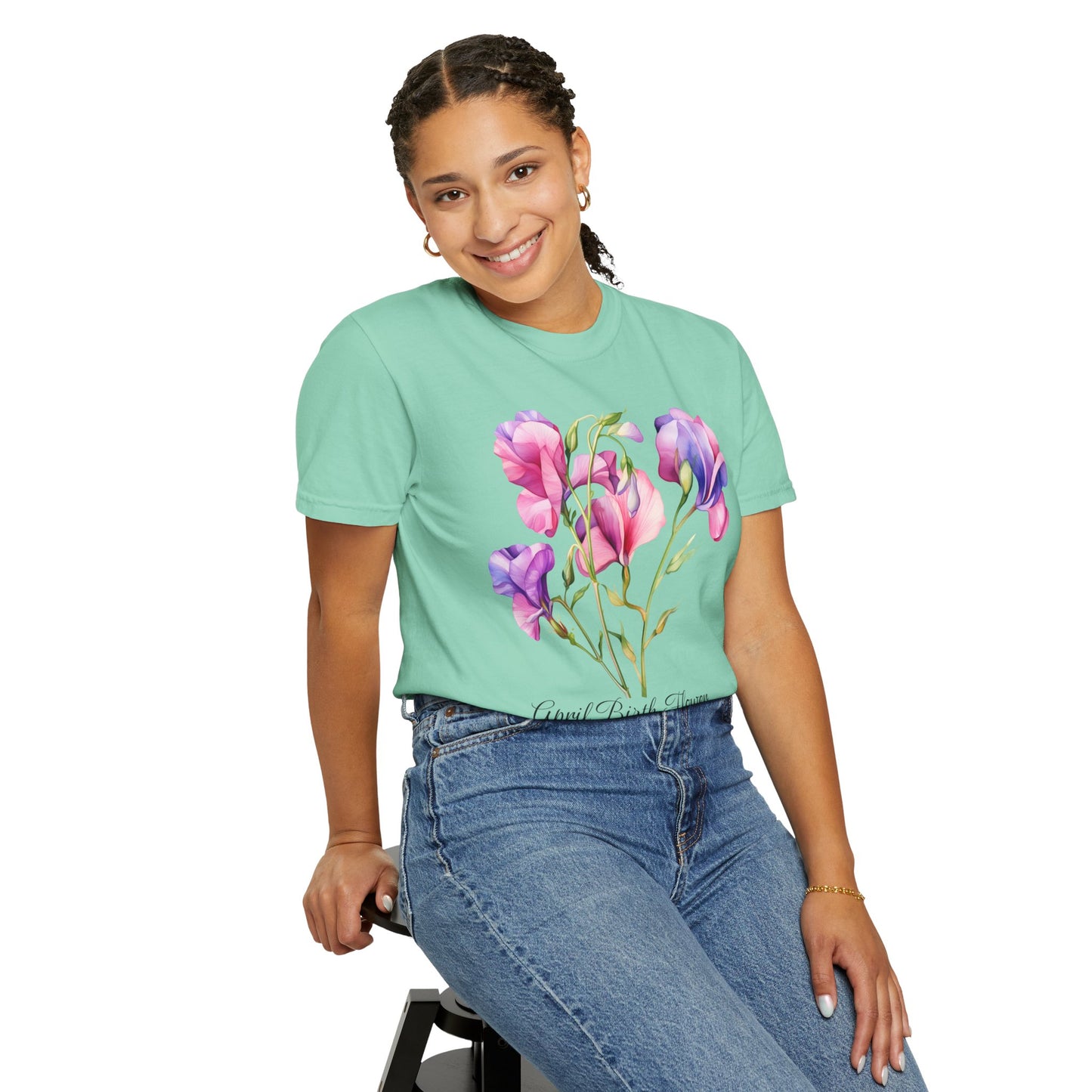 April Birth Flower "Sweet Pea" - Unisex Garment-Dyed T-shirt