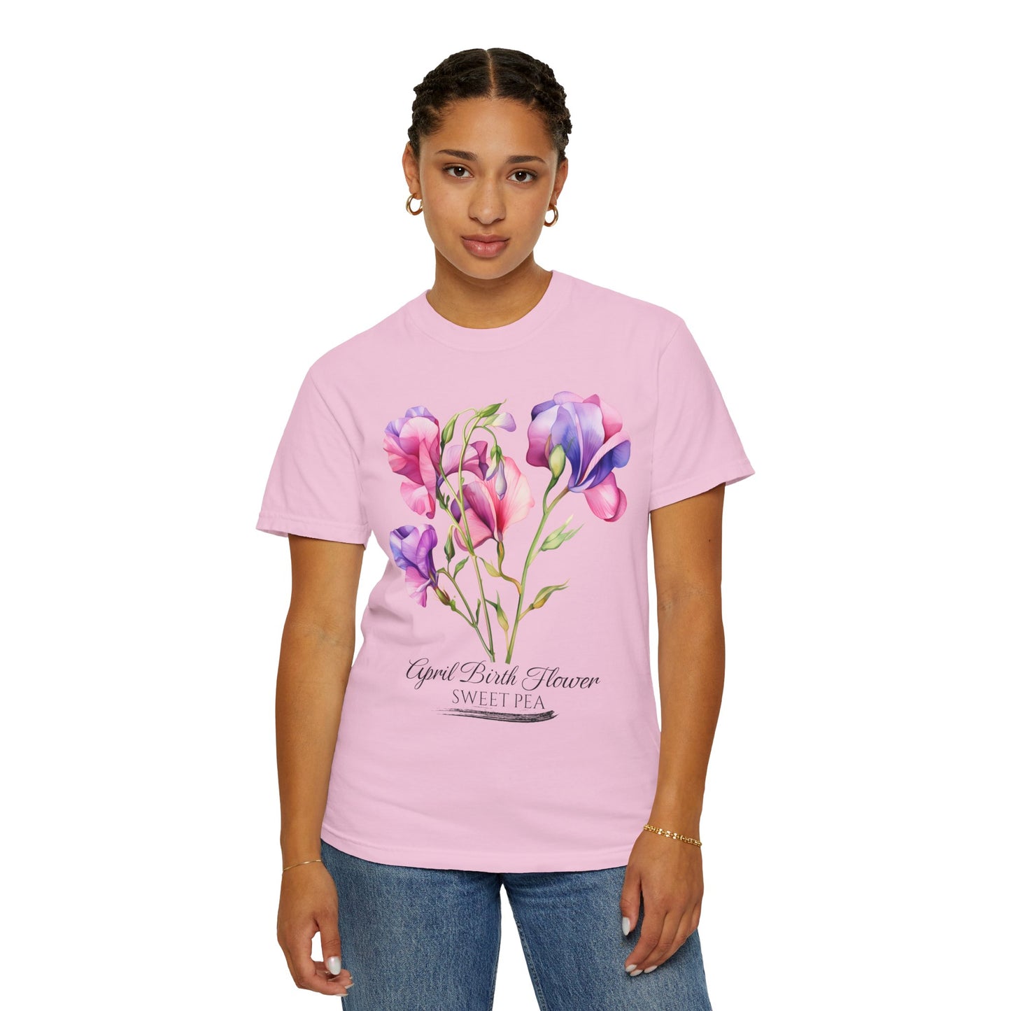 April Birth Flower "Sweet Pea" - Unisex Garment-Dyed T-shirt