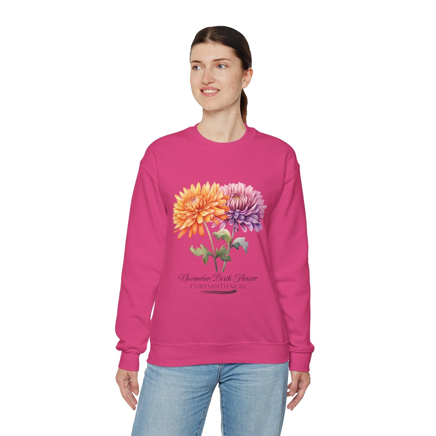 November Birth Flower (Chrysanthemum) - Unisex Heavy Blend™ Crewneck Sweatshirt