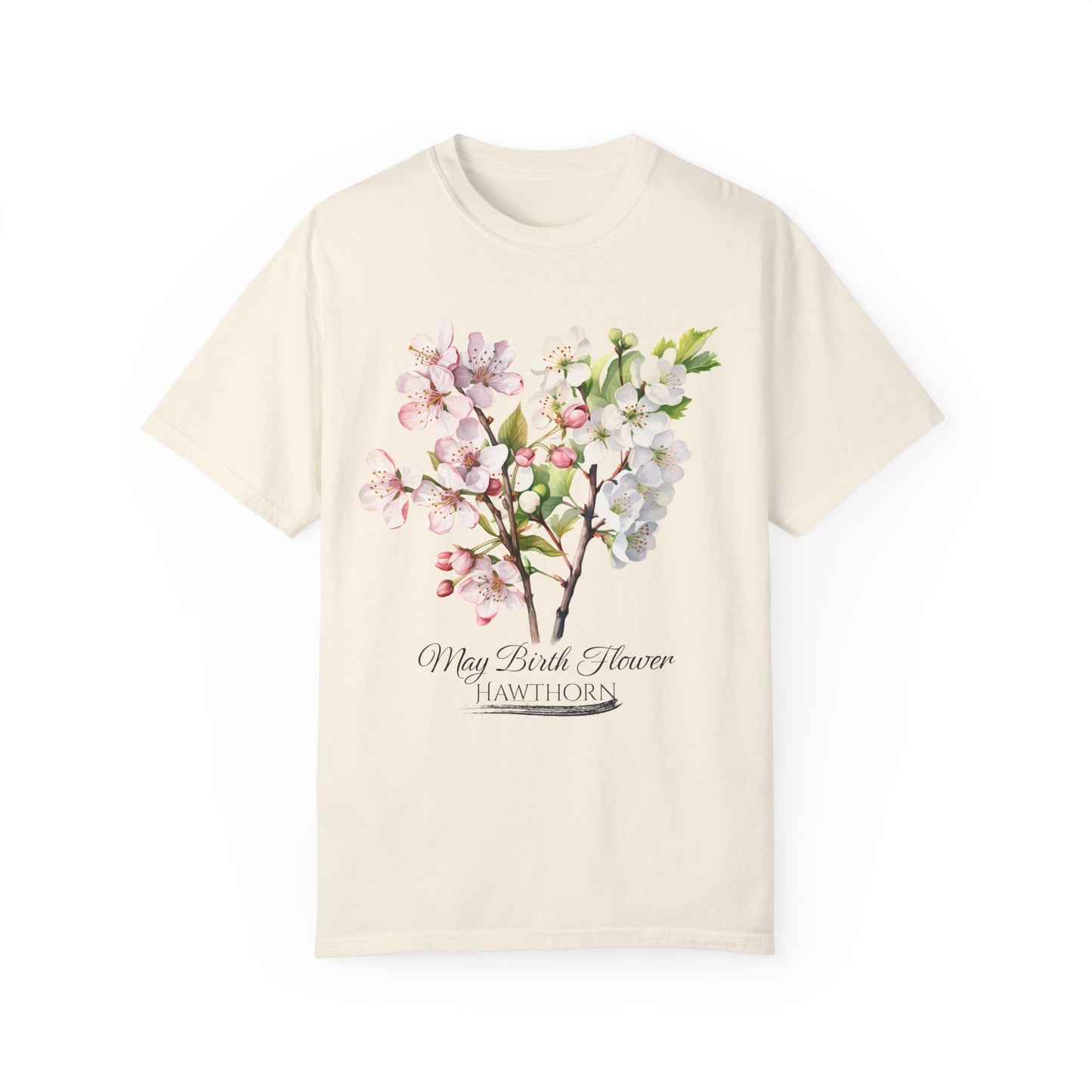 May Birth Flower "Hawthorn" - Unisex Garment-Dyed T-shirt