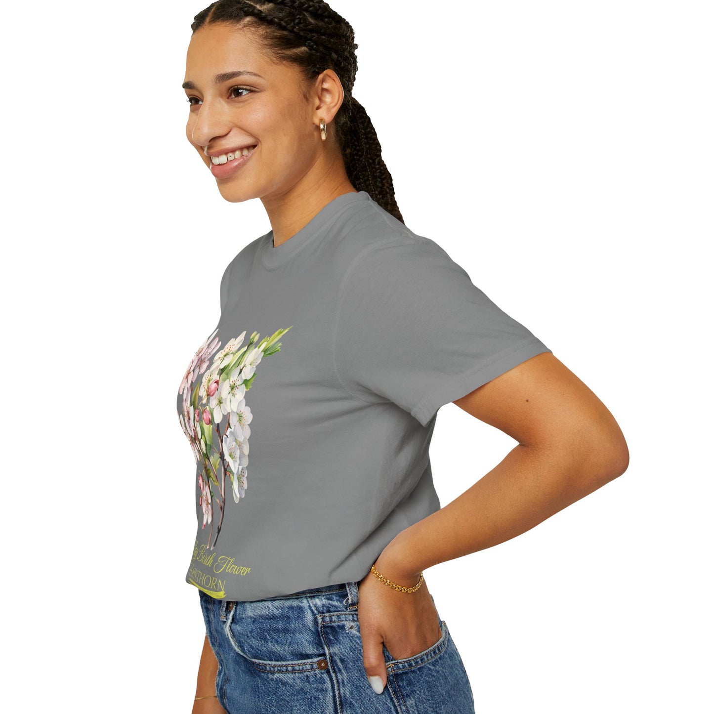 May Birth Flower "Hawthorn" (For Dark Fabric) - Unisex Garment-Dyed T-shirt