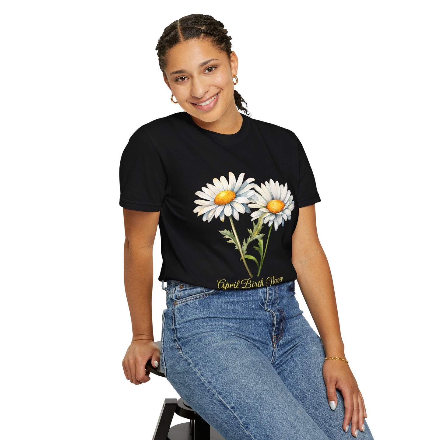 April Birth Flower "Daisy" (For Print on Dark Fabric) - Unisex Garment-Dyed T-shirt