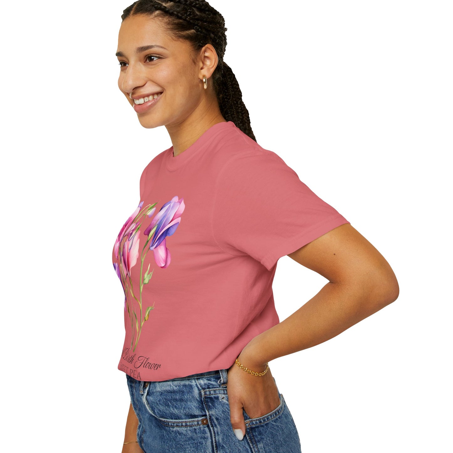 April Birth Flower "Sweet Pea" - Unisex Garment-Dyed T-shirt