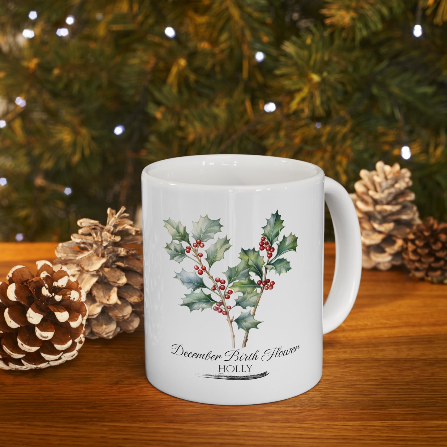 December Birth Flower (Holly): Ceramic Mug 11oz