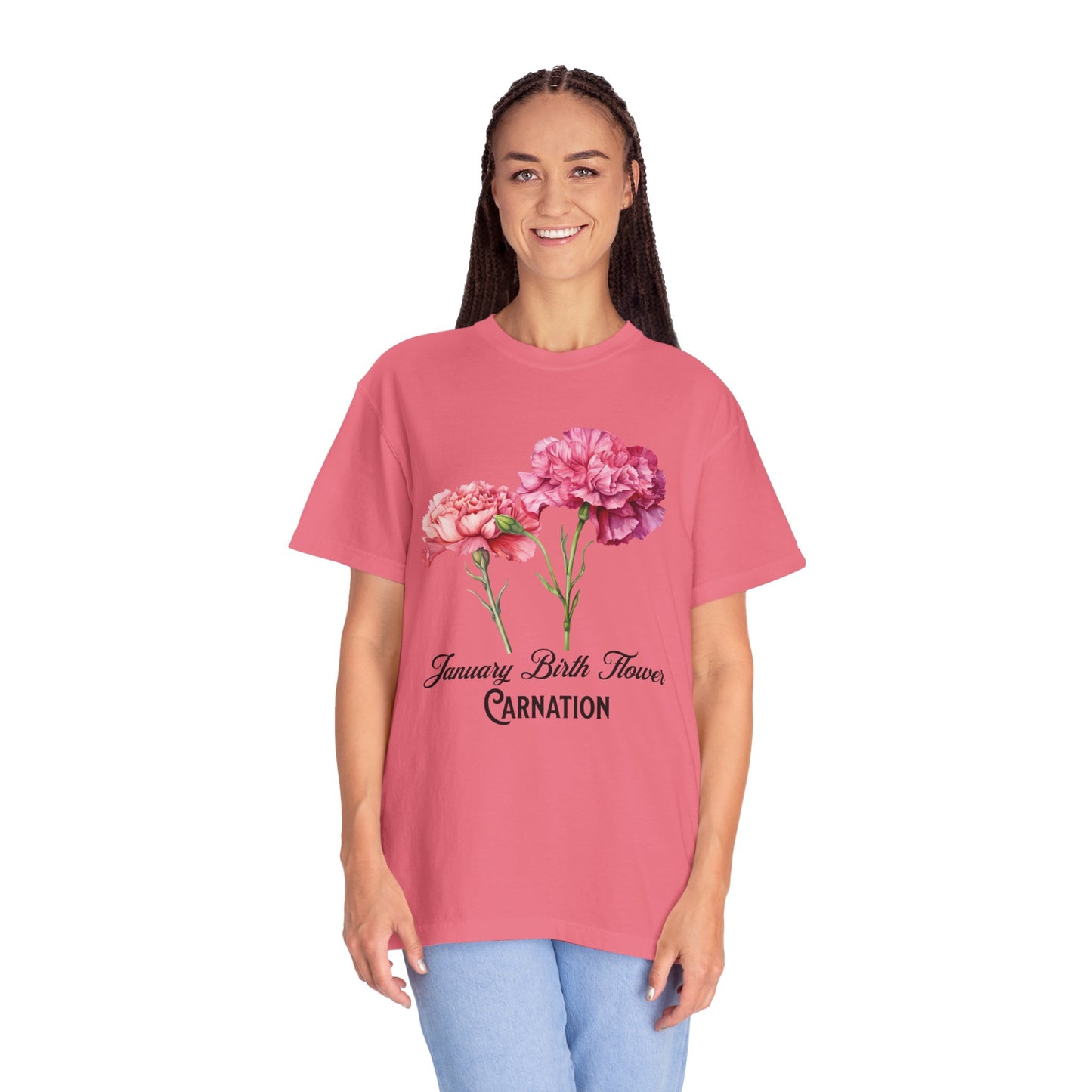 January Birth Flower "Carnation" - Unisex Garment-Dyed T-shirt
