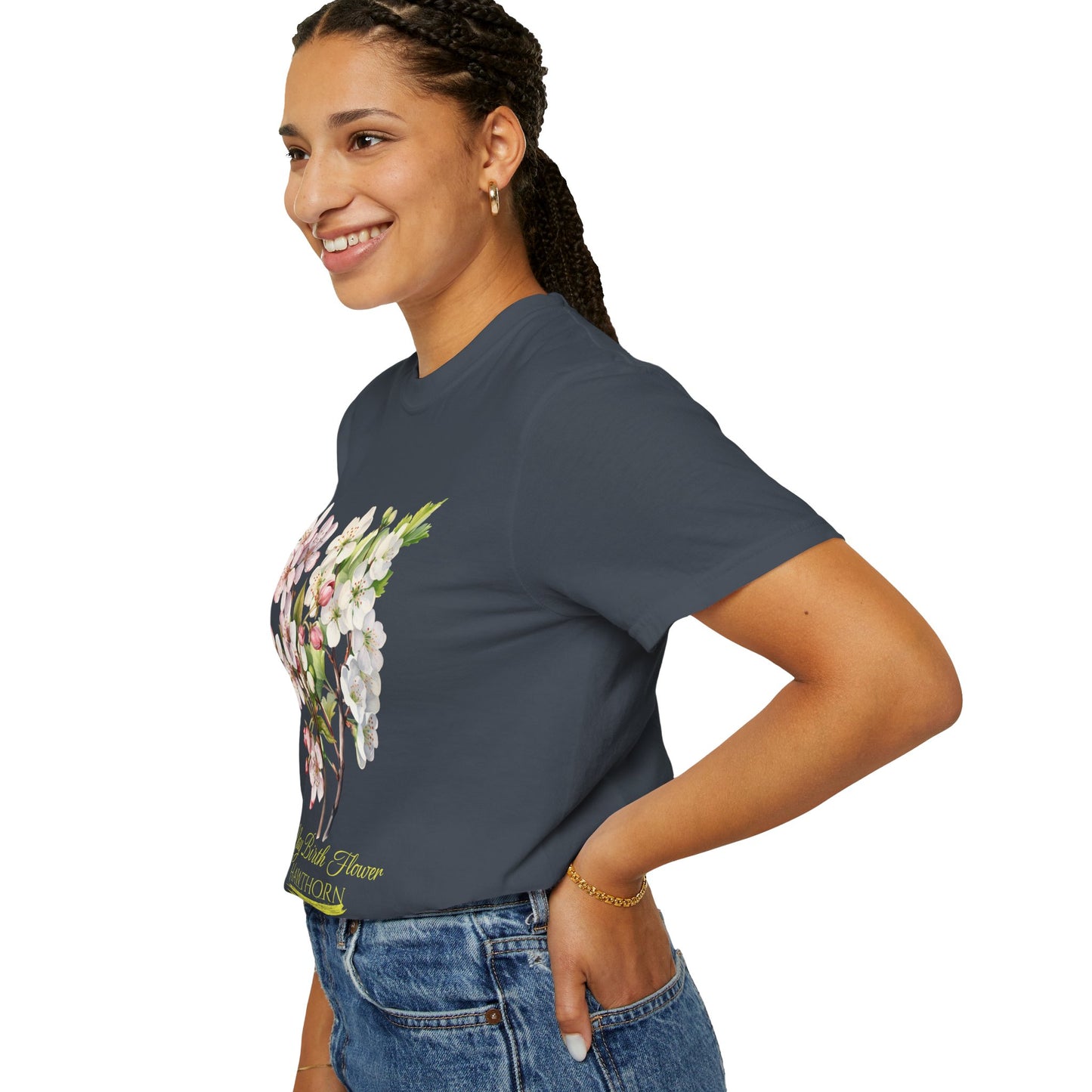 May Birth Flower "Hawthorn" (For Dark Fabric) - Unisex Garment-Dyed T-shirt