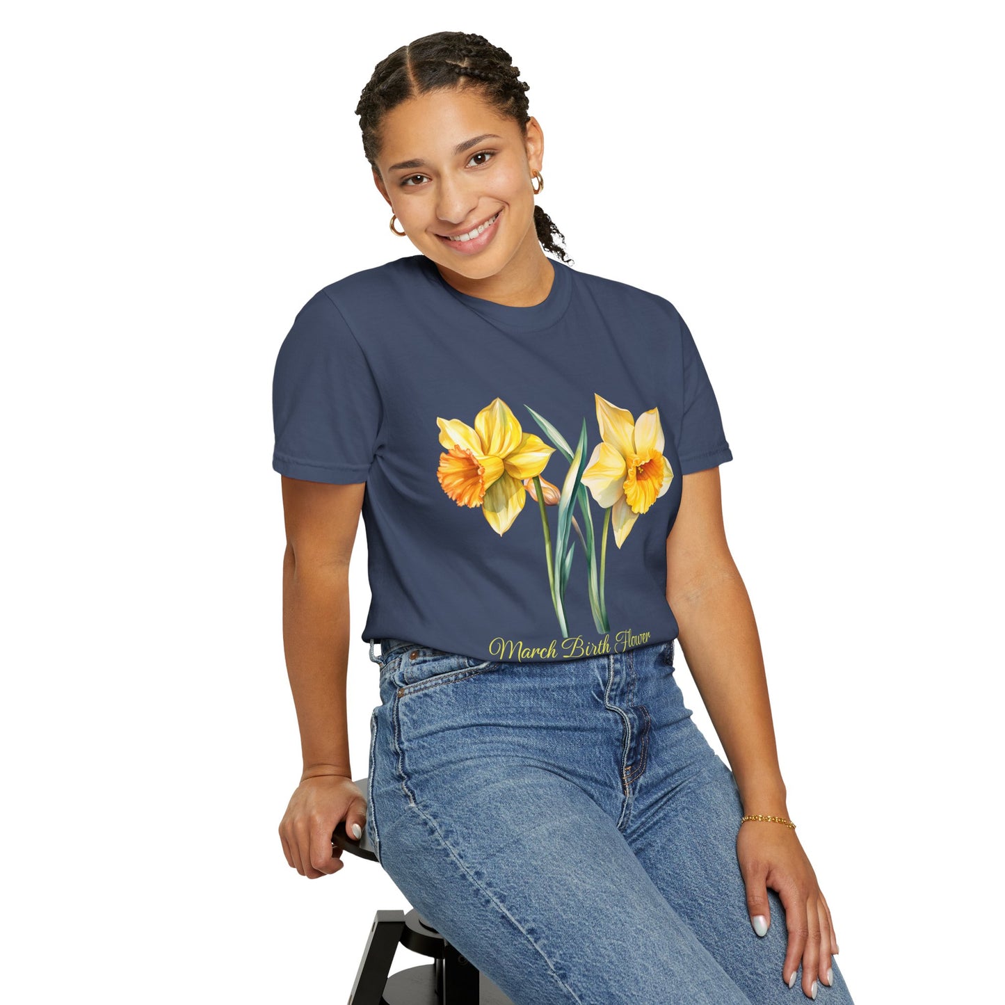 March Birth Flower "Daffodil" (For Print on Dark Fabric) - Unisex Garment-Dyed T-shirt