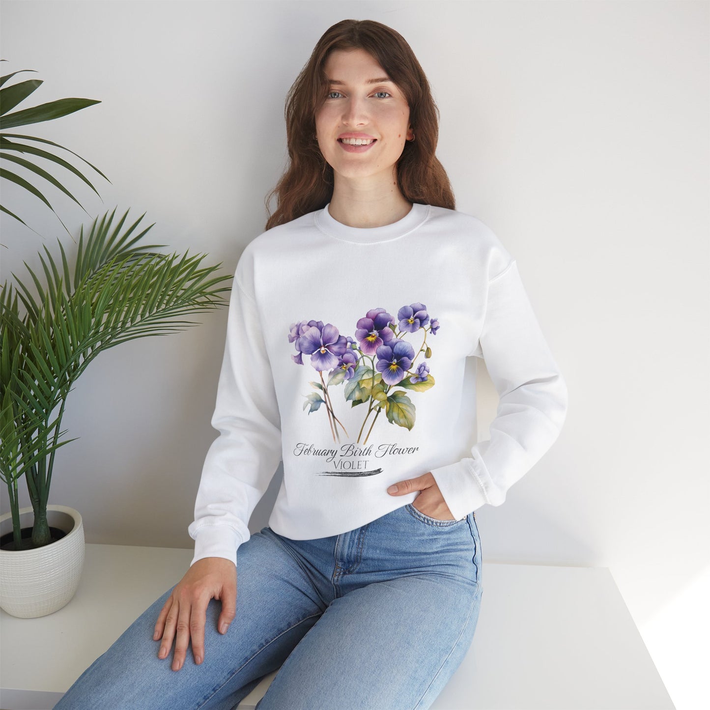 February Birth Flowers (Violet) - Unisex Heavy Blend™ Crewneck Sweatshirt