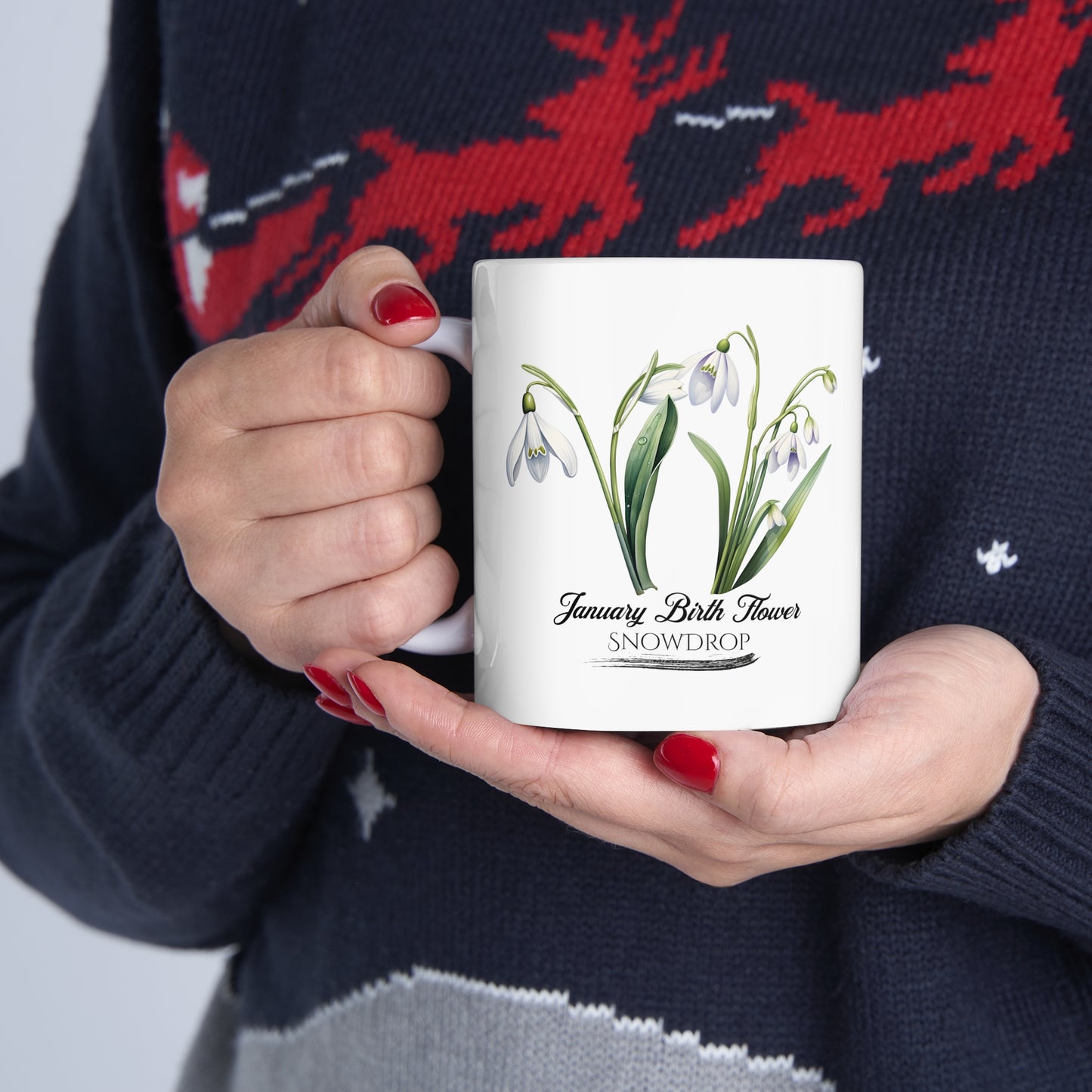 January Birth Flower (Snowdrop): Ceramic Mug 11oz
