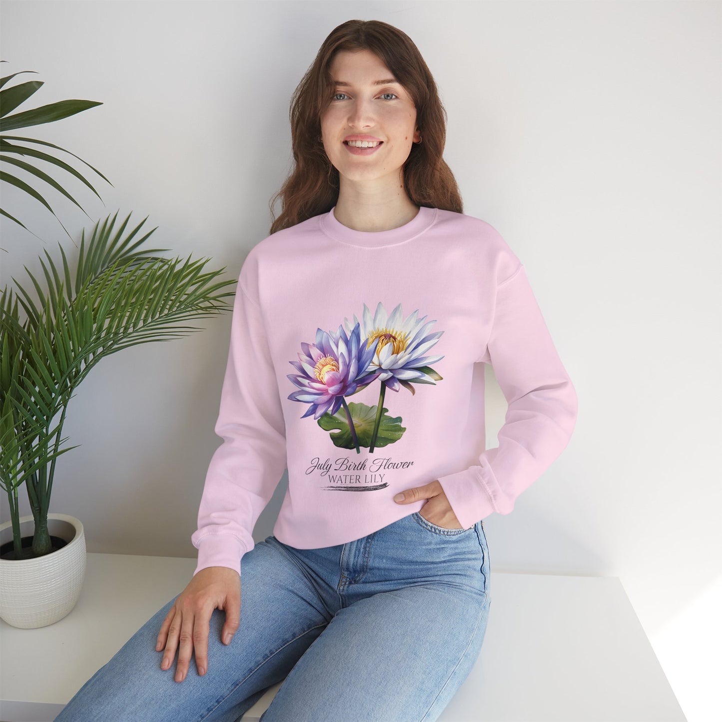 July Birth Flower (Water Lily) - Unisex Heavy Blend™ Crewneck Sweatshirt