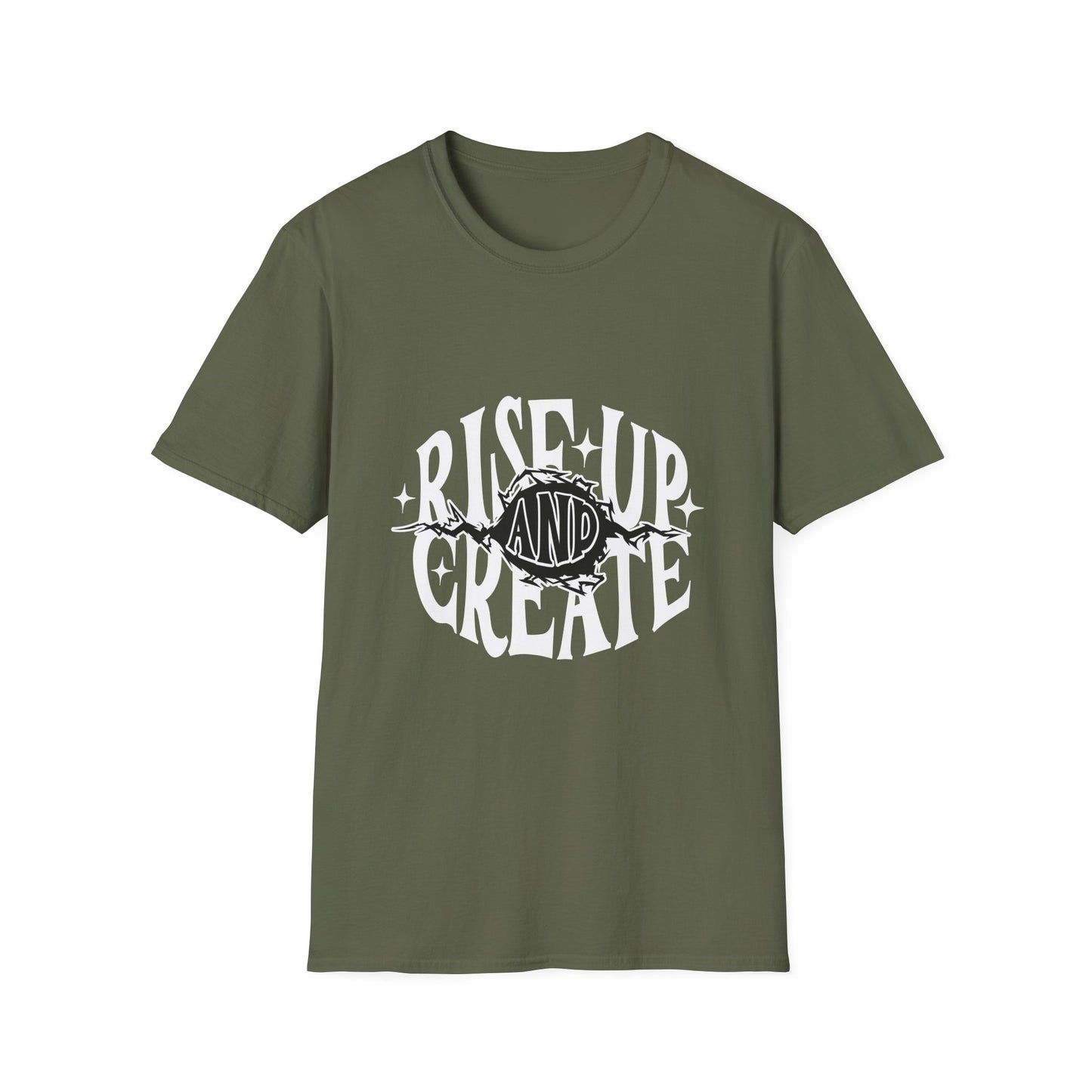 Rise Up And Create Unisex Softstyle T-Shirt, Motivational Tee, Inspirational Shirt, Artist Gift, Graphic Tee, Creative Apparel
