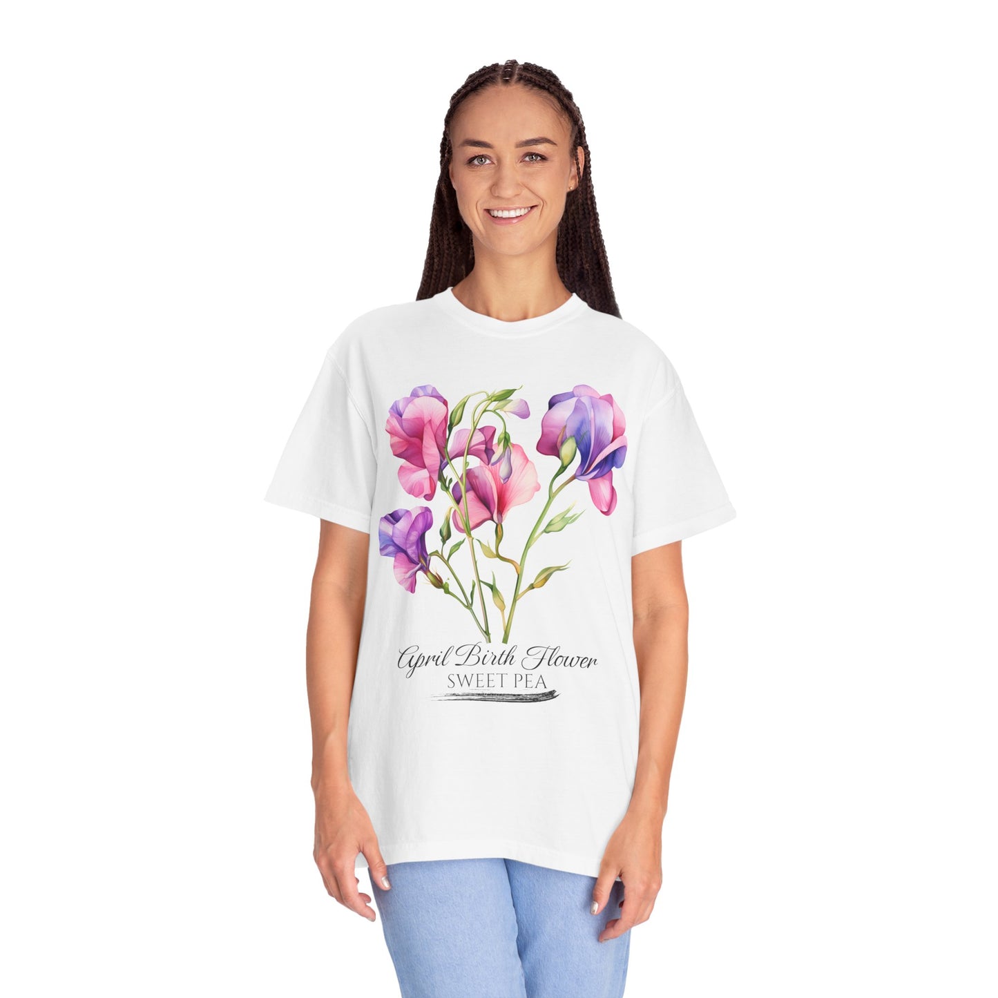 April Birth Flower "Sweet Pea" - Unisex Garment-Dyed T-shirt