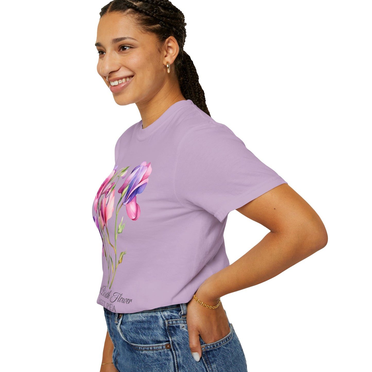 April Birth Flower "Sweet Pea" - Unisex Garment-Dyed T-shirt