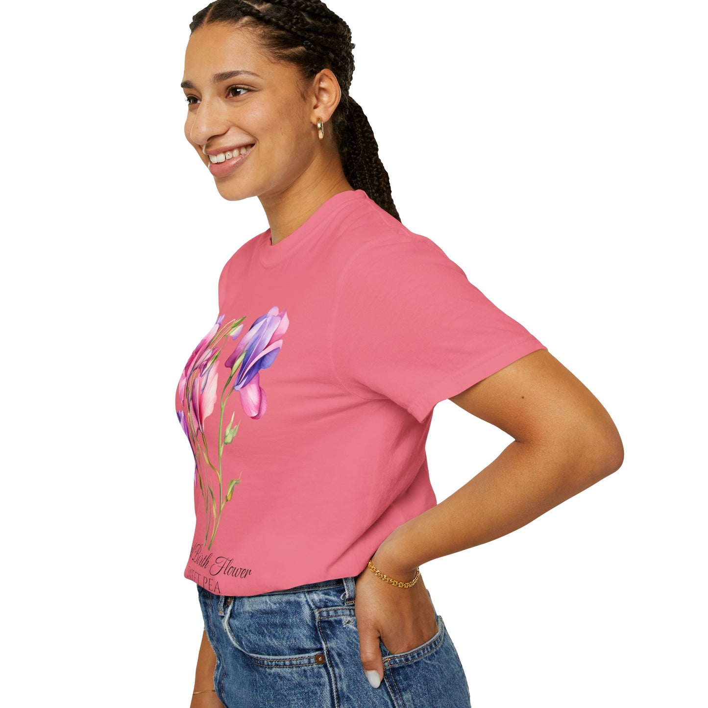 April Birth Flower "Sweet Pea" - Unisex Garment-Dyed T-shirt