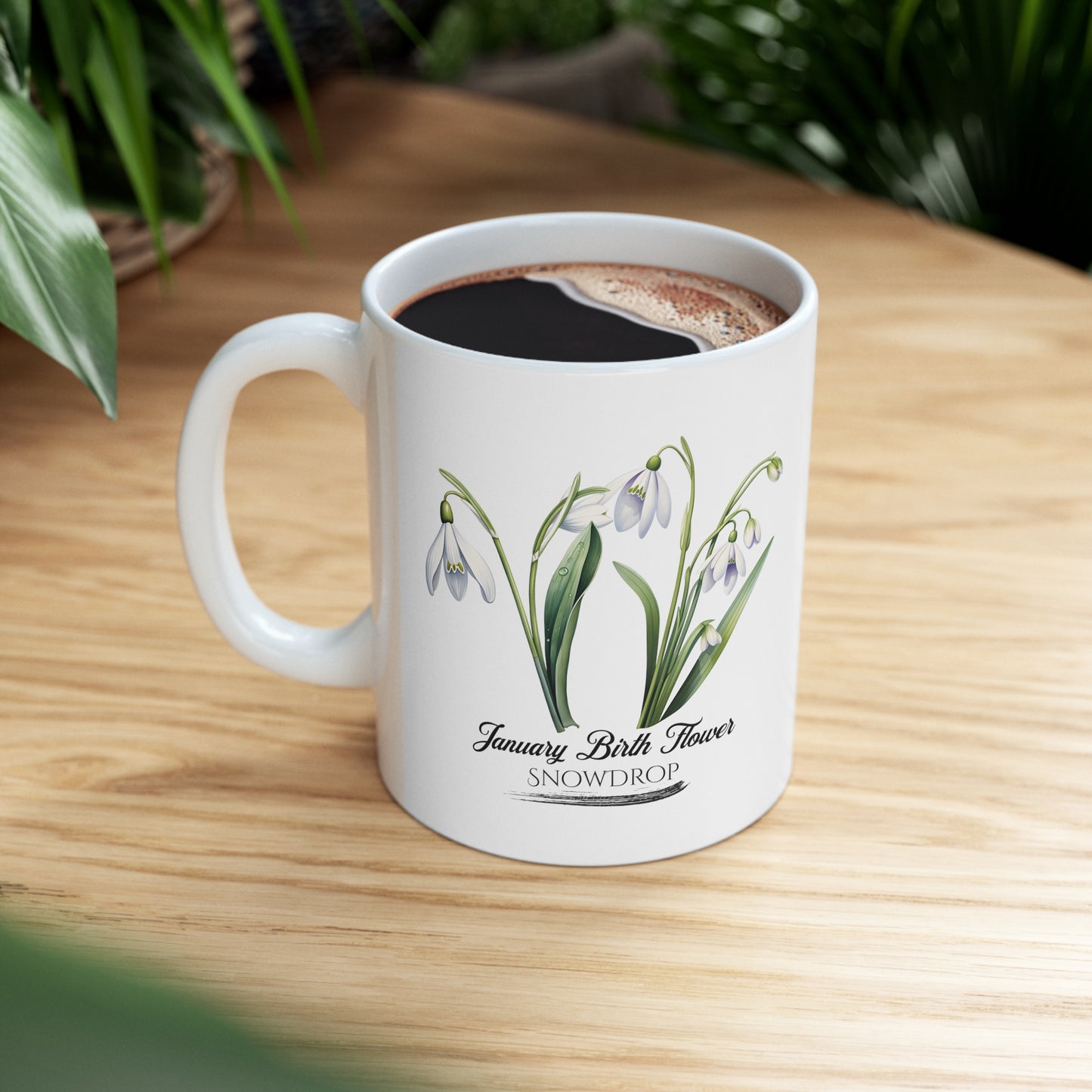 January Birth Flower (Snowdrop): Ceramic Mug 11oz