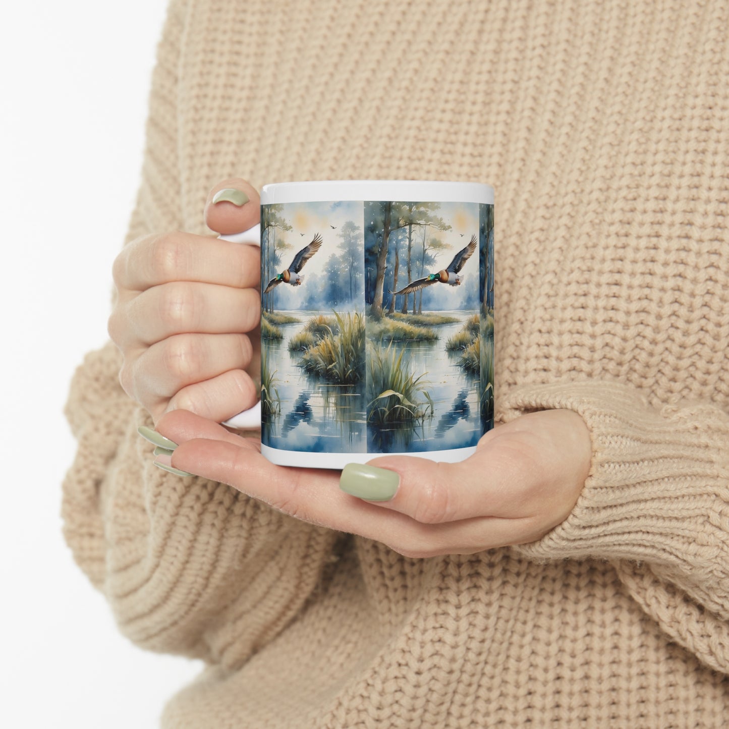 Duck flew over the riverbank: Ceramic Mug 11oz.