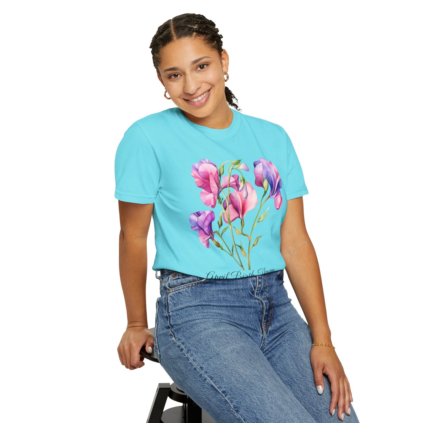 April Birth Flower "Sweet Pea" - Unisex Garment-Dyed T-shirt