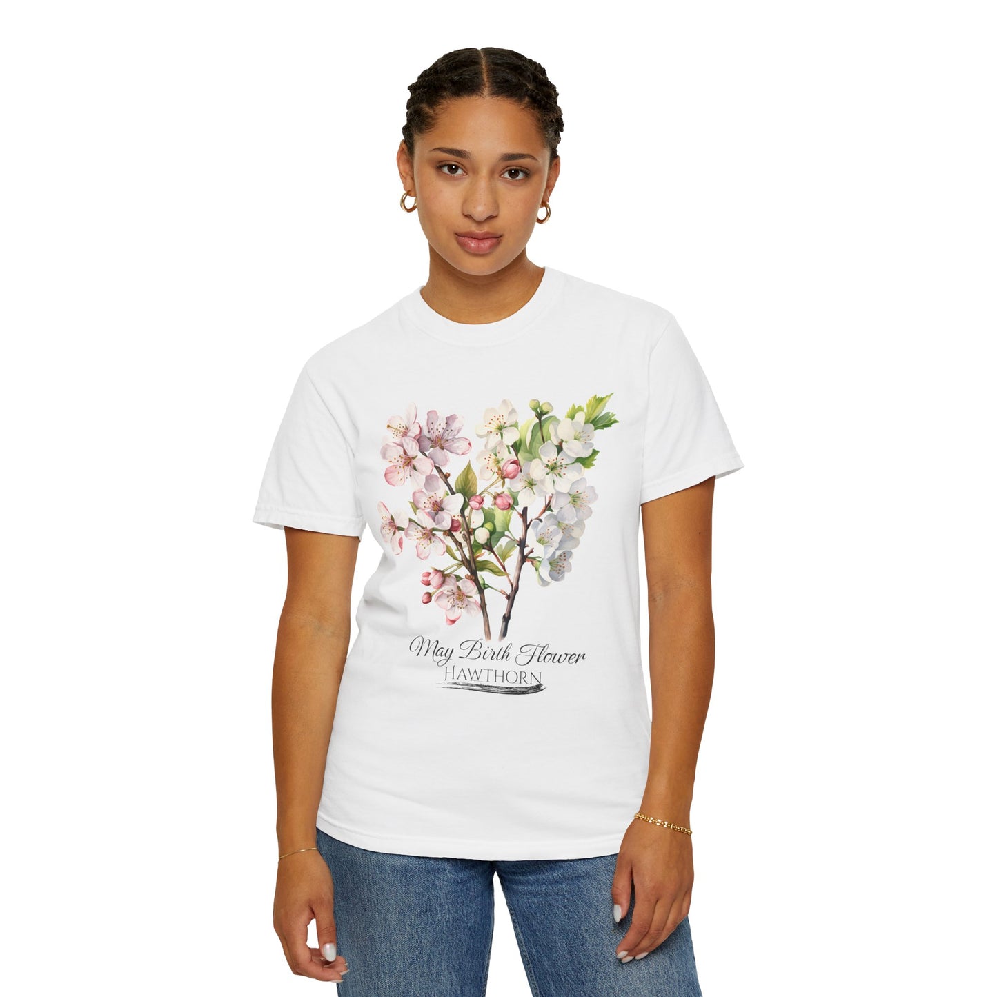 May Birth Flower "Hawthorn" - Unisex Garment-Dyed T-shirt