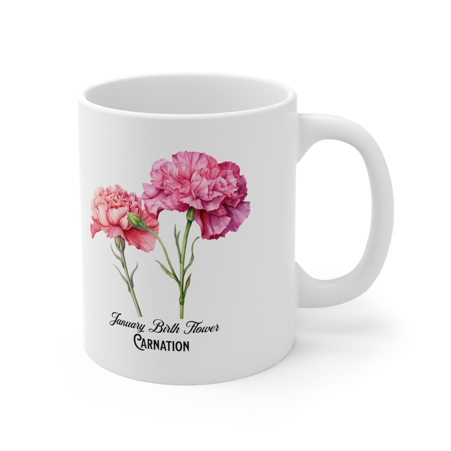 January Birth Flower (Carnation): Ceramic Mug 11oz