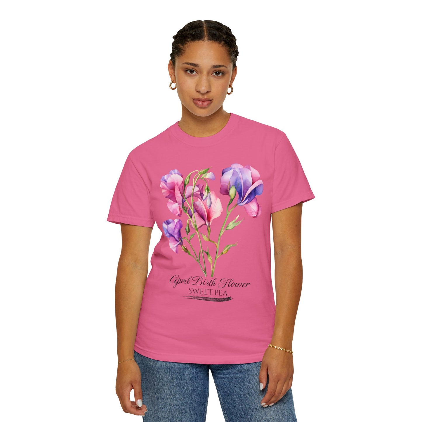 April Birth Flower "Sweet Pea" - Unisex Garment-Dyed T-shirt