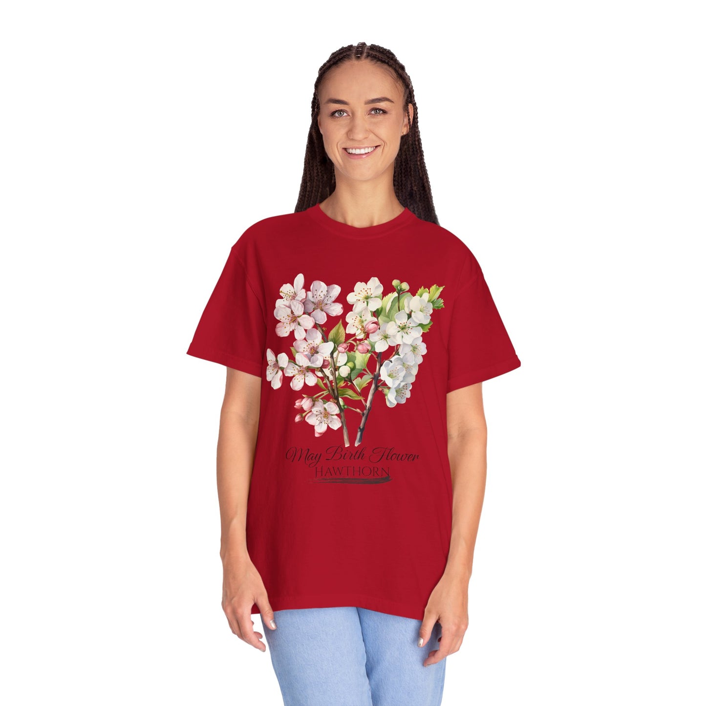 May Birth Flower "Hawthorn" - Unisex Garment-Dyed T-shirt
