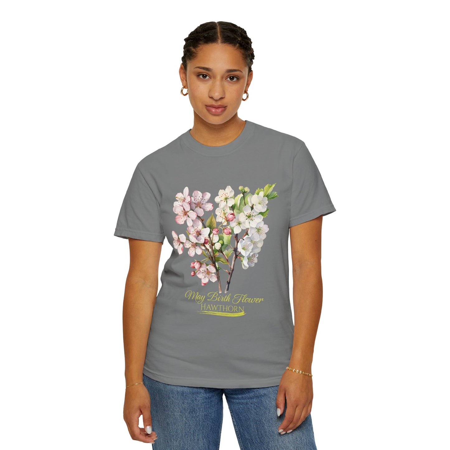May Birth Flower "Hawthorn" (For Dark Fabric) - Unisex Garment-Dyed T-shirt