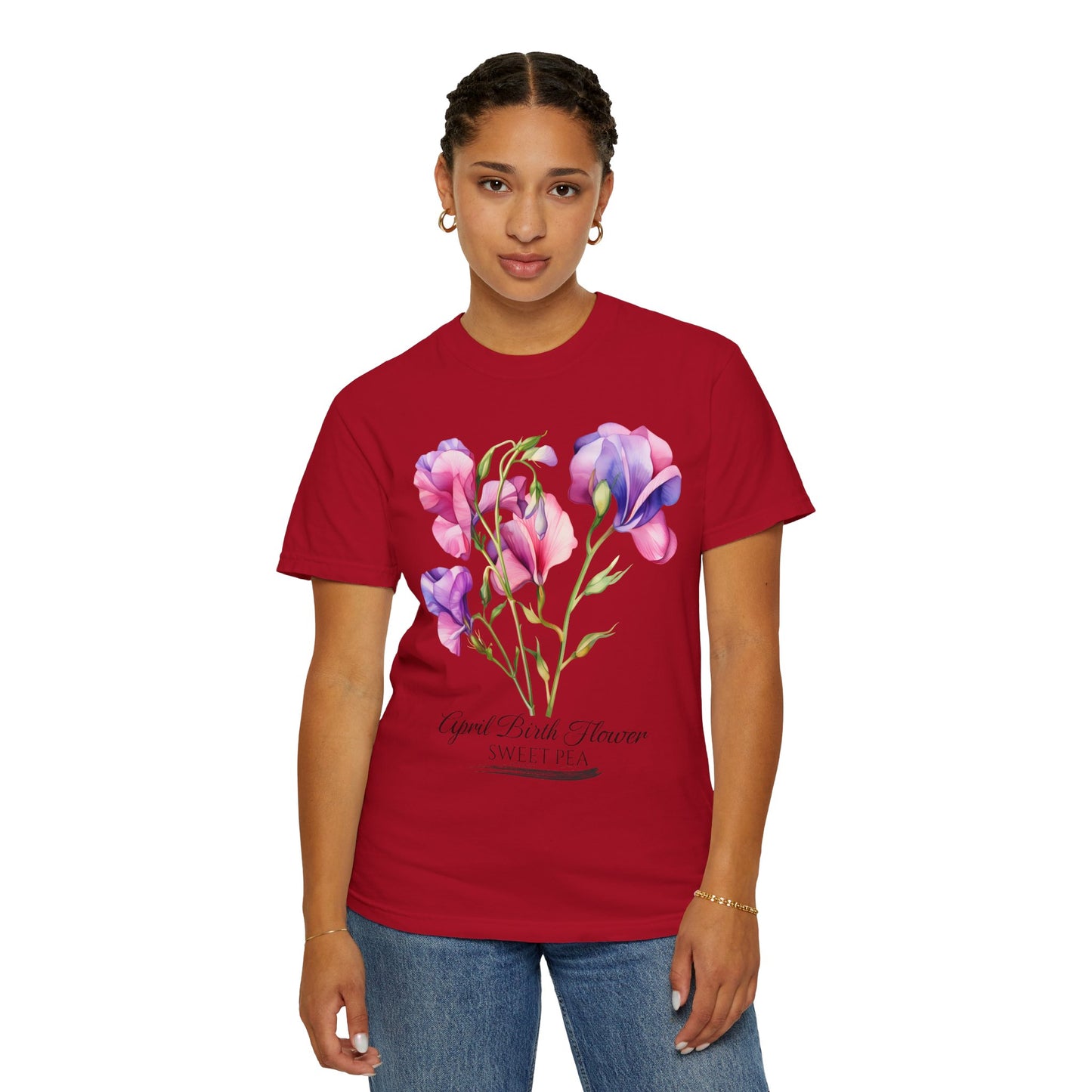 April Birth Flower "Sweet Pea" - Unisex Garment-Dyed T-shirt