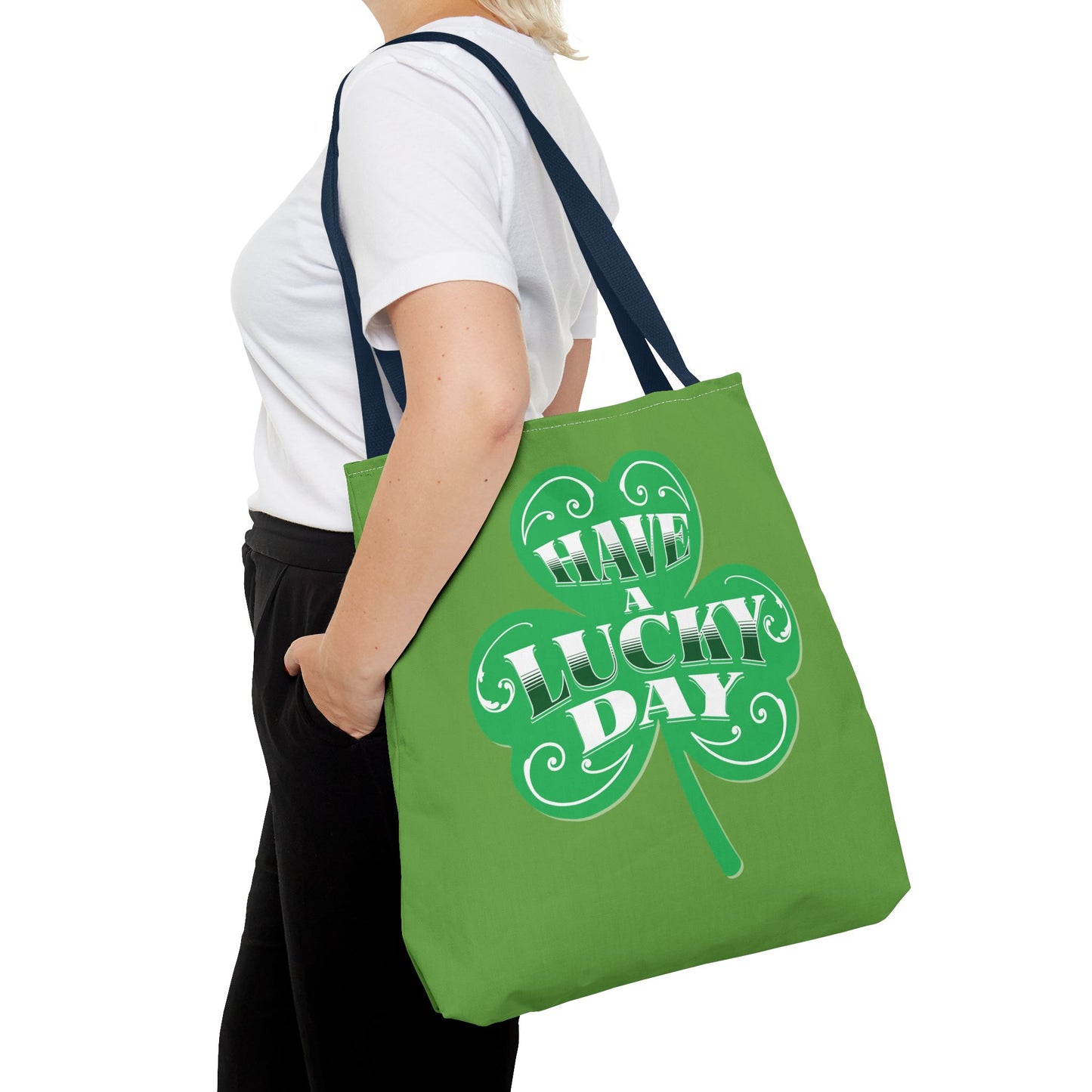 St. Patrick's Day Tote Bag - "Have A Lucky Day" Green Clover Design