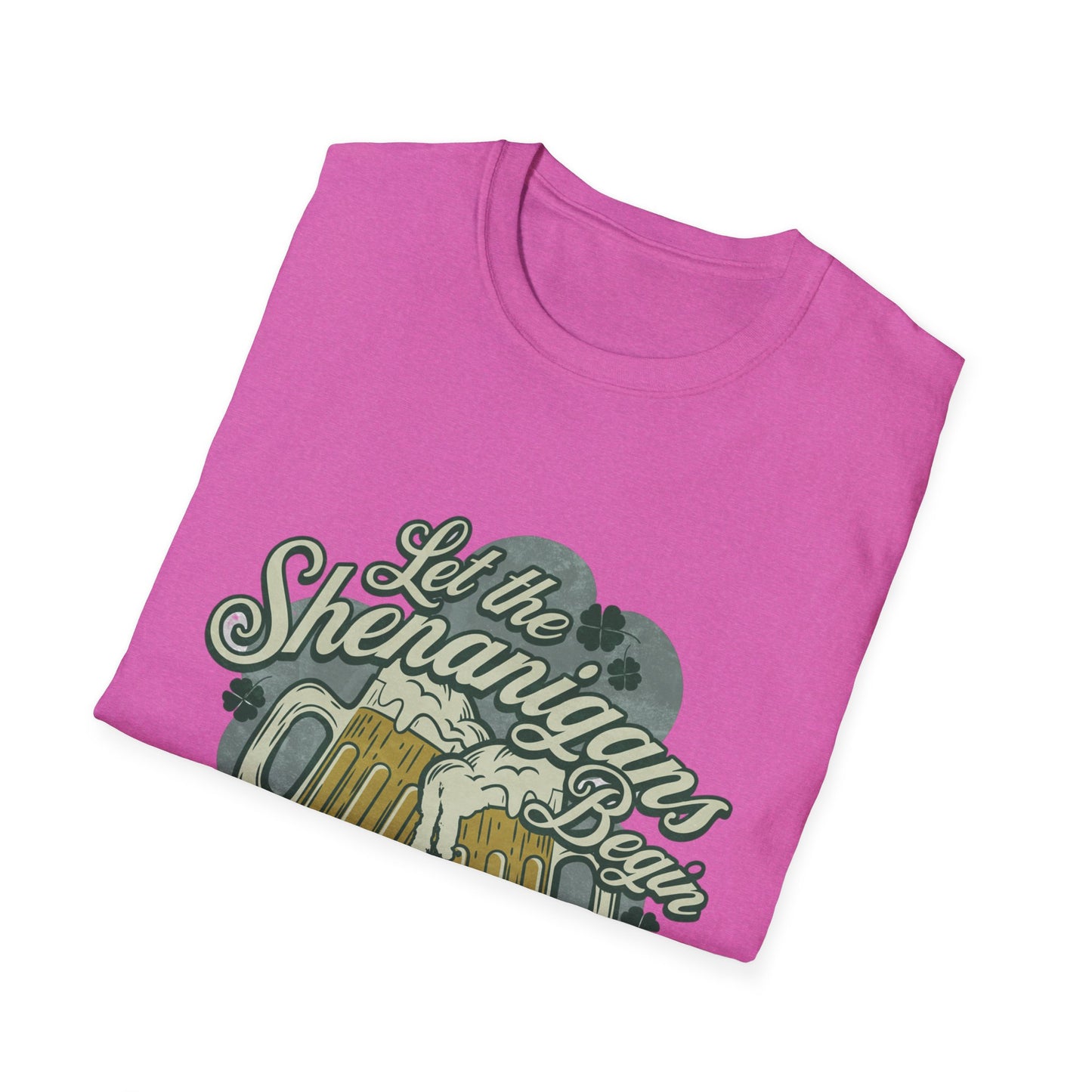 Let the Shenanigans Beer Unisex Softstyle T-Shirt - Fun Irish Party Tee for St. Patrick's Day Celebrations