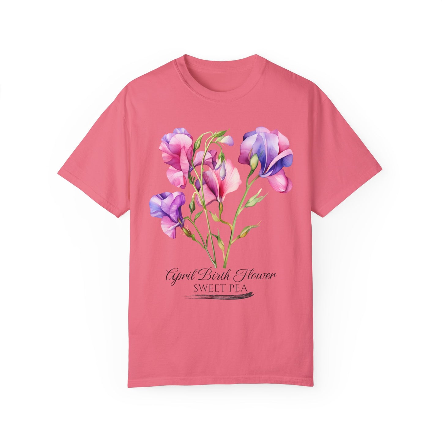 April Birth Flower "Sweet Pea" - Unisex Garment-Dyed T-shirt