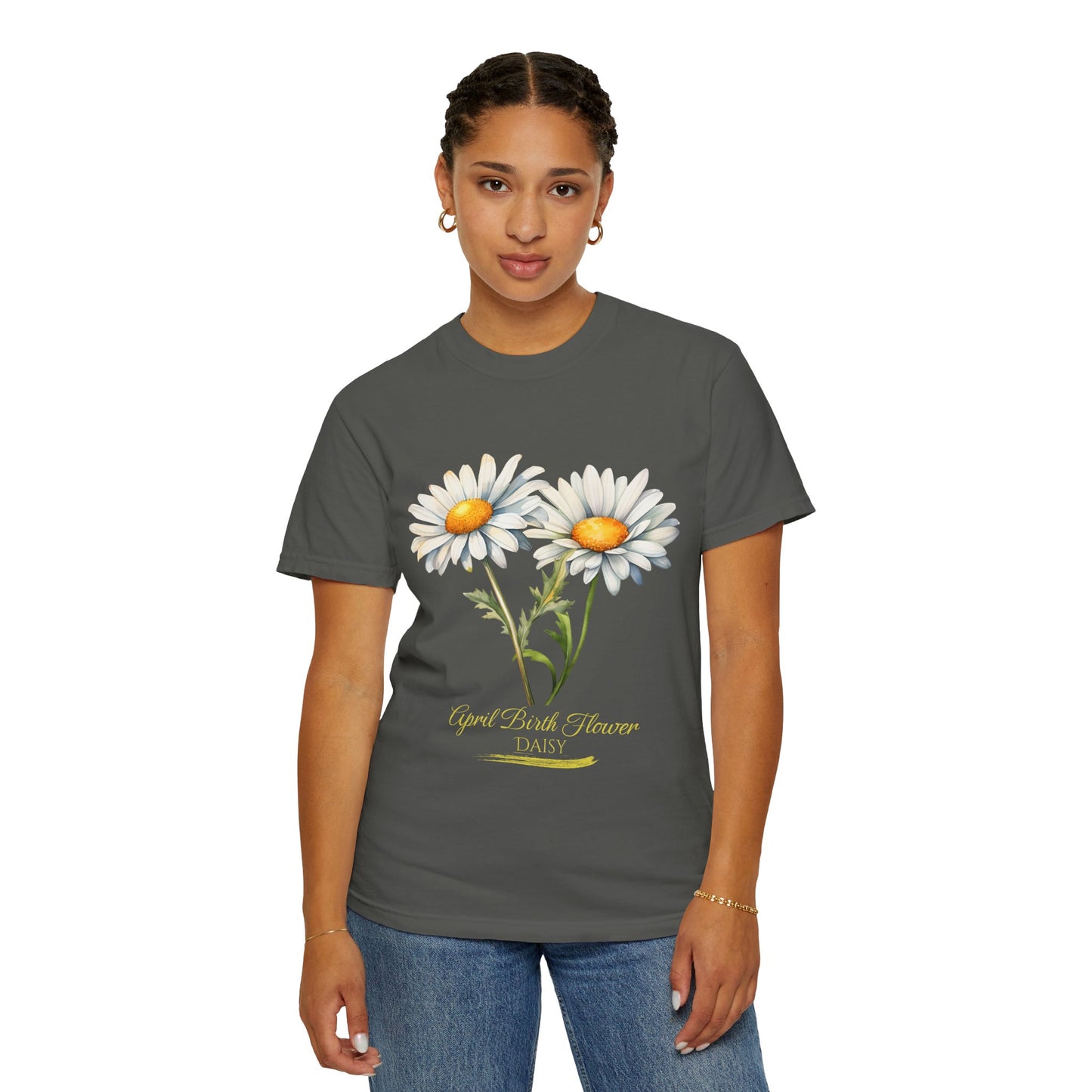 April Birth Flower "Daisy" (For Print on Dark Fabric) - Unisex Garment-Dyed T-shirt