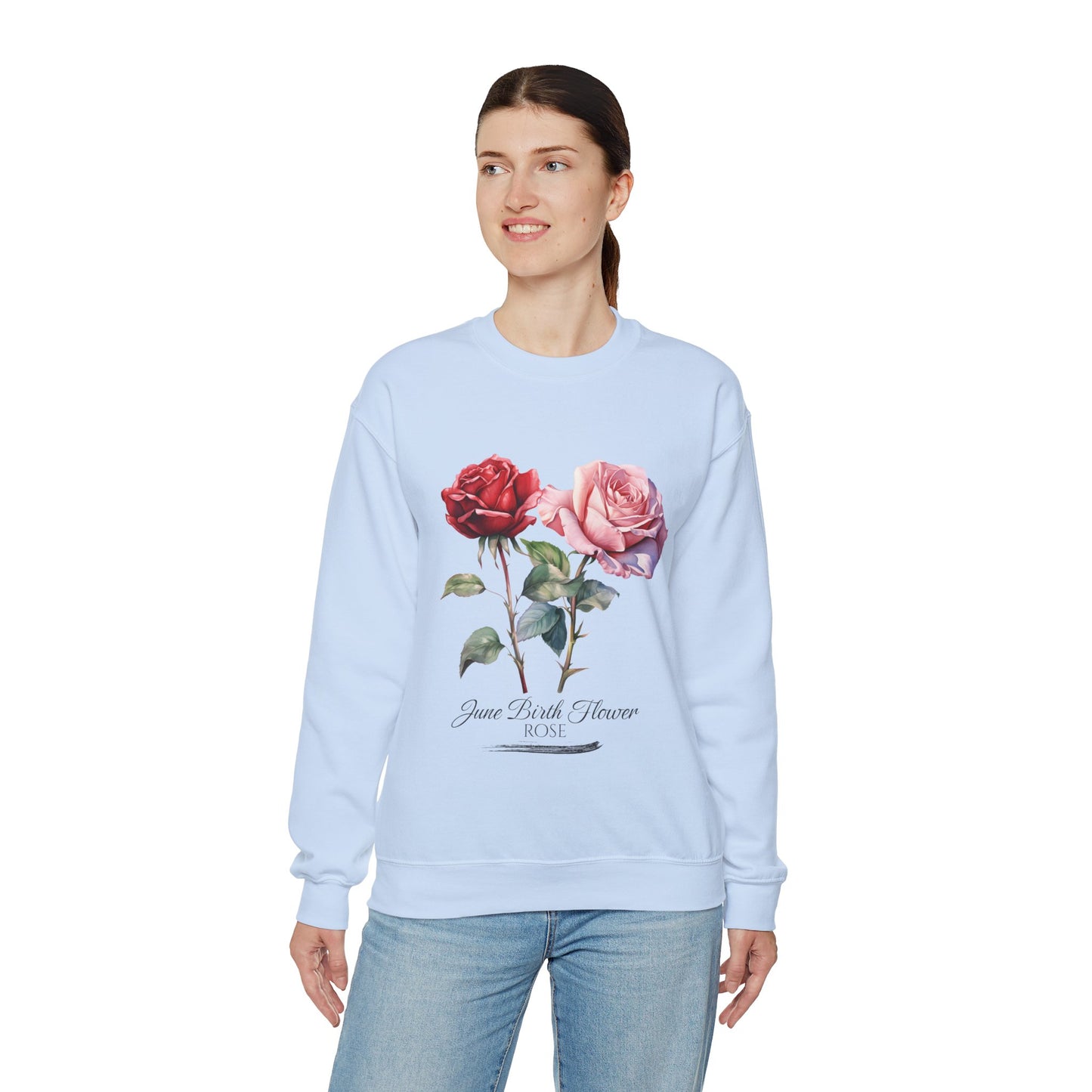 June Birth Flower (Rose) - Unisex Heavy Blend™ Crewneck Sweatshirt