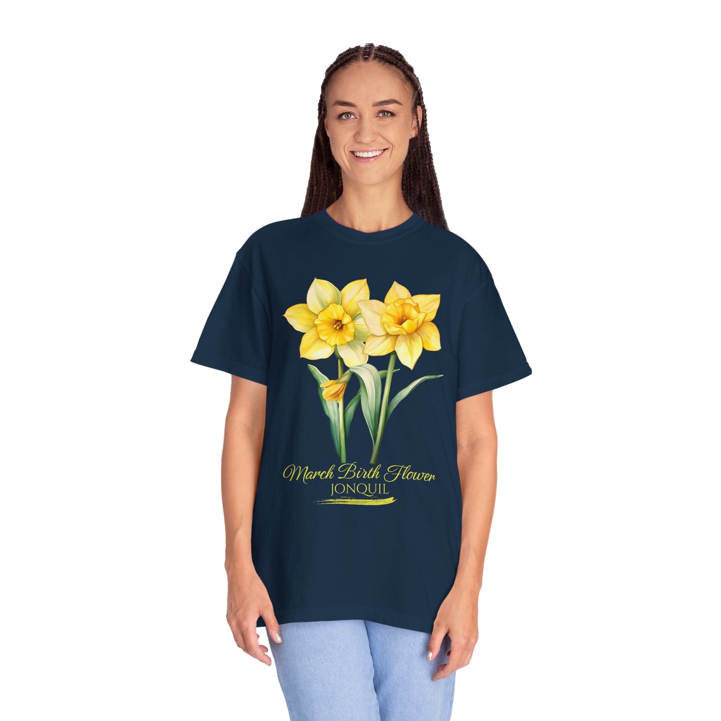 March Birth Flower "Jonquil" (For Print on Dark Fabric) - Unisex Garment-Dyed T-shirt