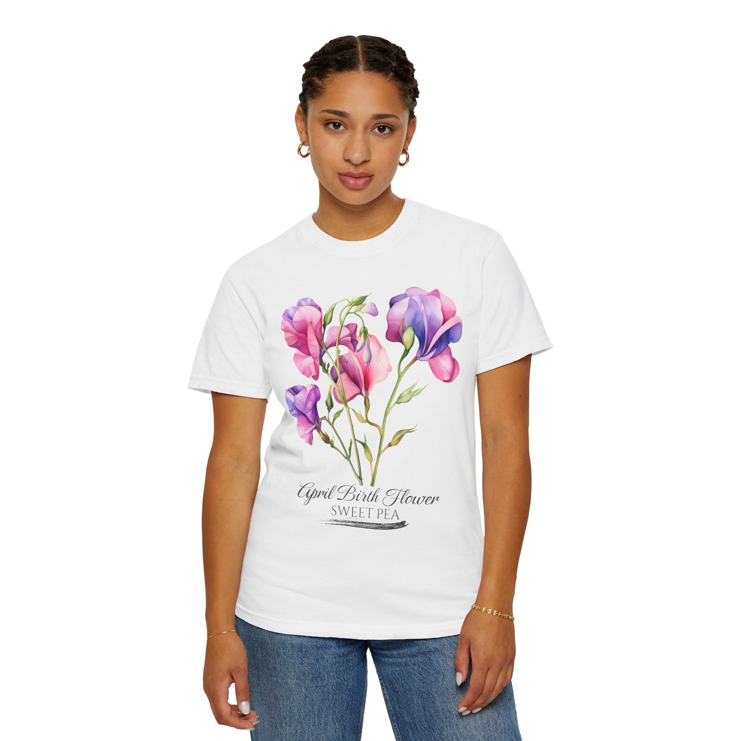 April Birth Flower "Sweet Pea" - Unisex Garment-Dyed T-shirt
