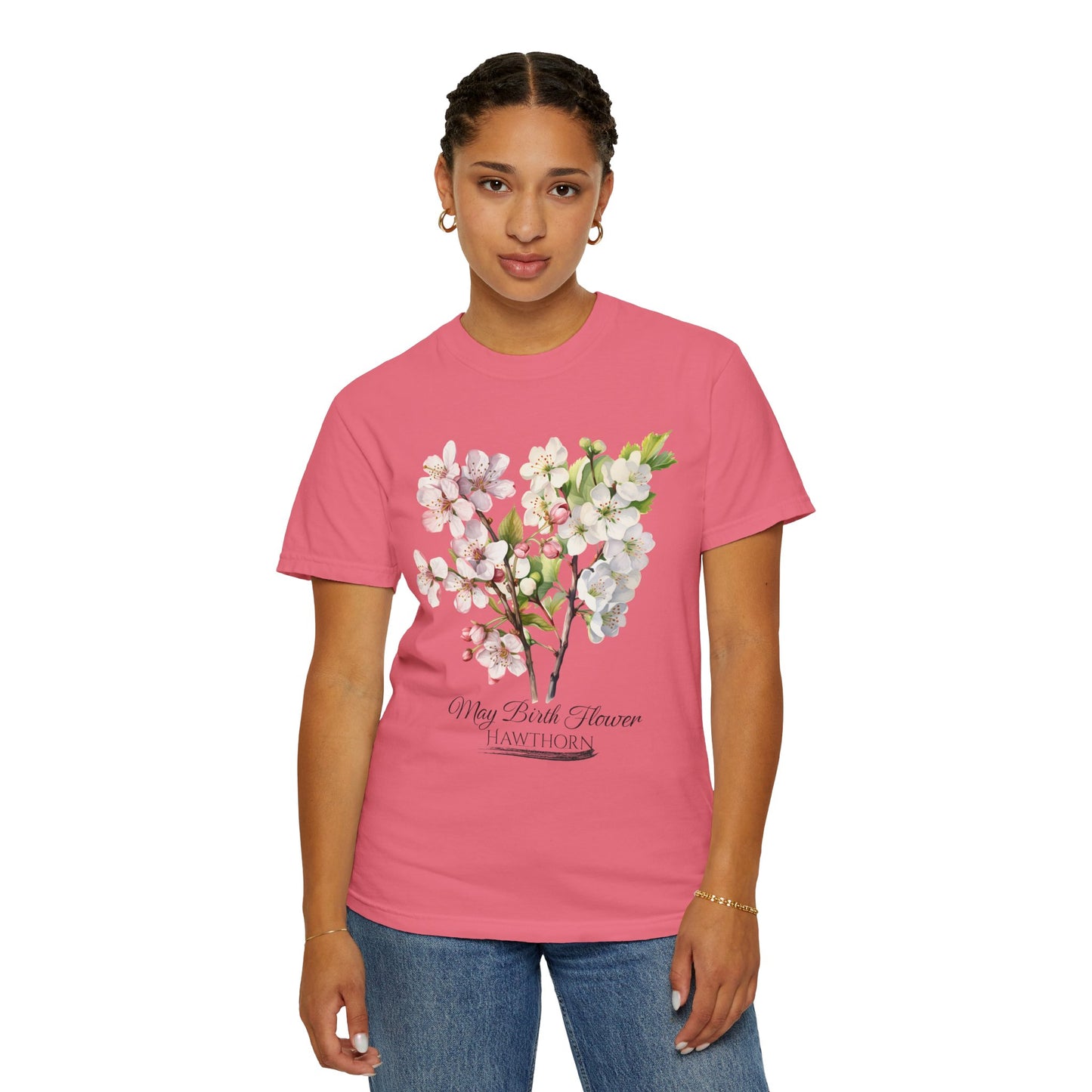 May Birth Flower "Hawthorn" - Unisex Garment-Dyed T-shirt