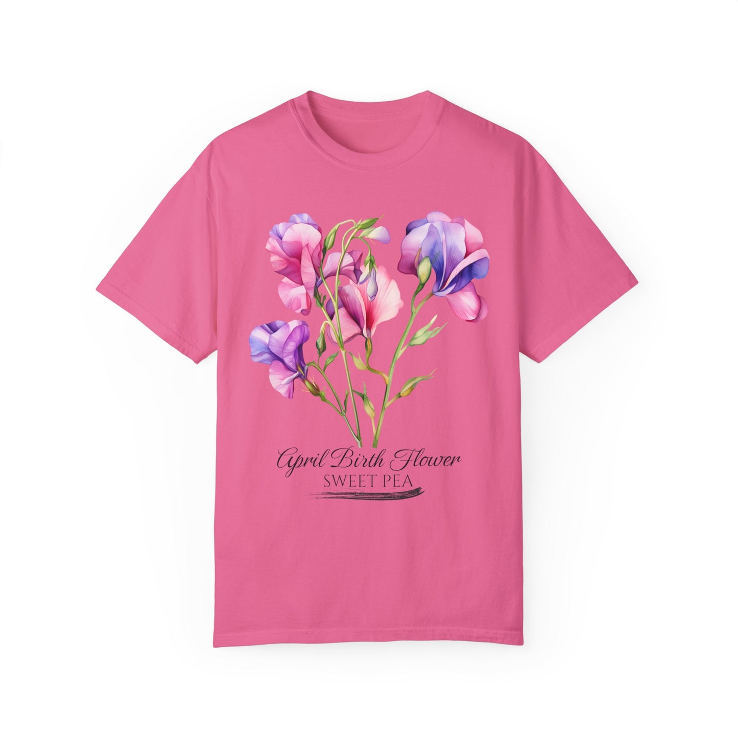 April Birth Flower "Sweet Pea" - Unisex Garment-Dyed T-shirt