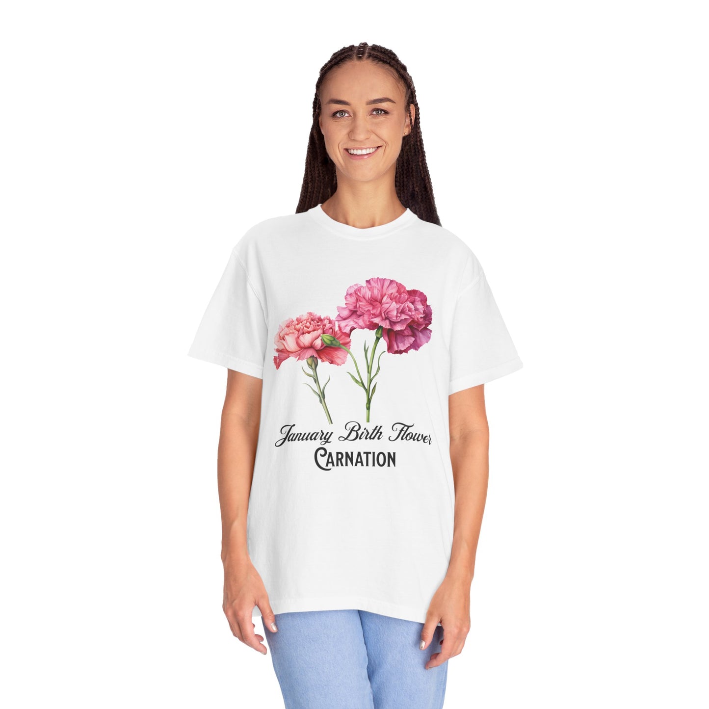 January Birth Flower "Carnation" - Unisex Garment-Dyed T-shirt