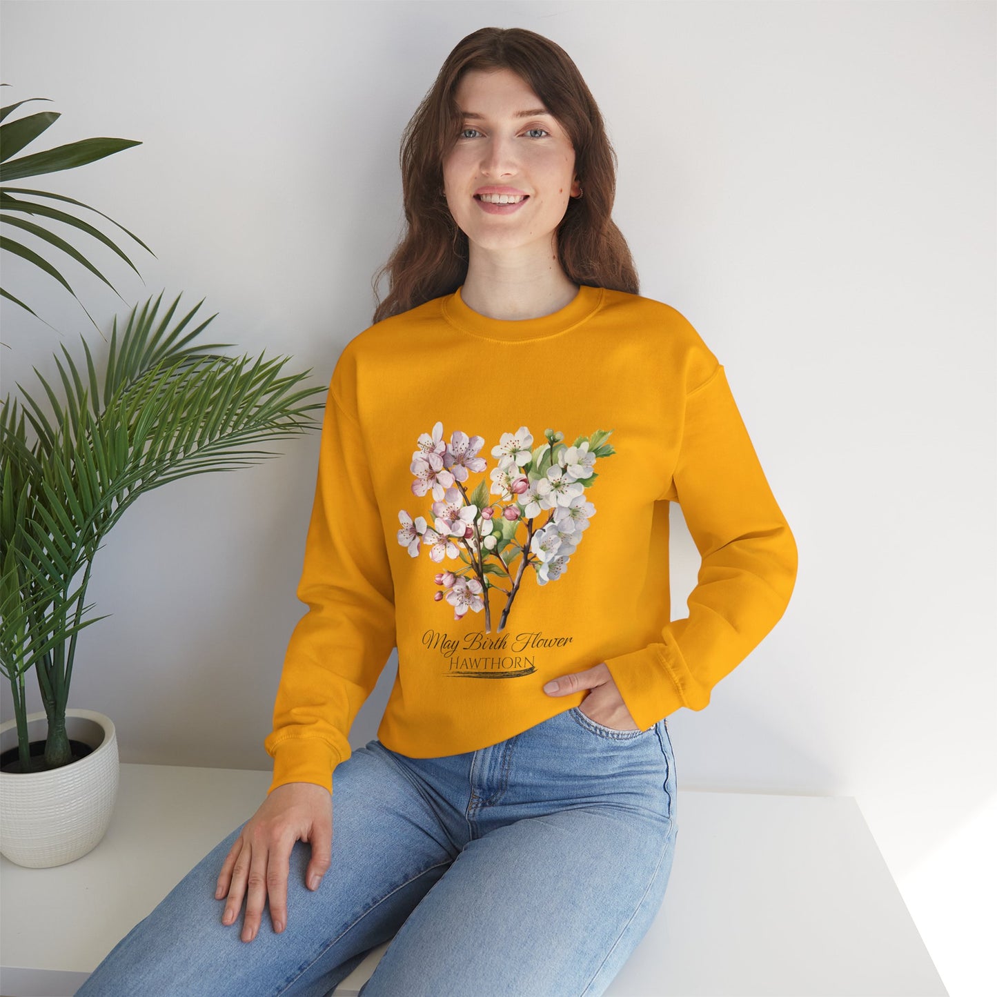 May Birth Flower (Hawthorn) - Unisex Heavy Blend™ Crewneck Sweatshirt