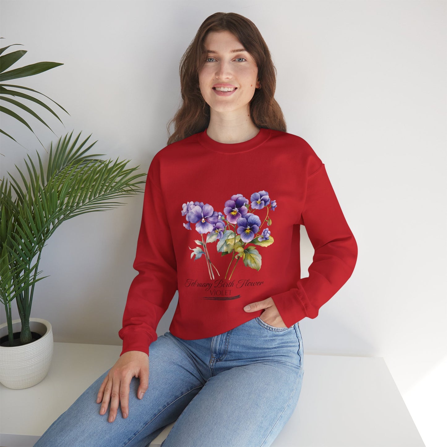 February Birth Flowers (Violet) - Unisex Heavy Blend™ Crewneck Sweatshirt